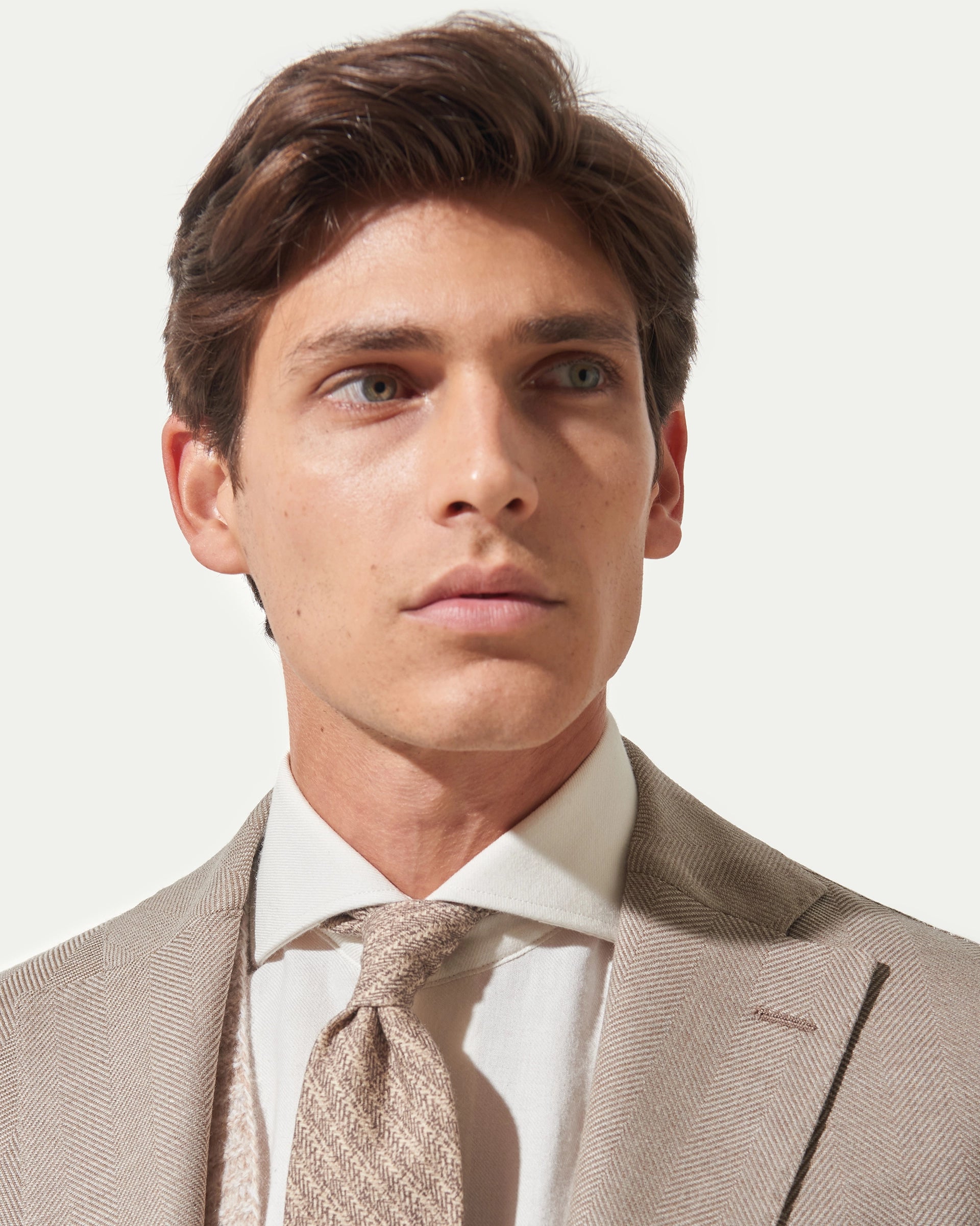 Beige Herrigbone Wool Stretch Reda Flexo