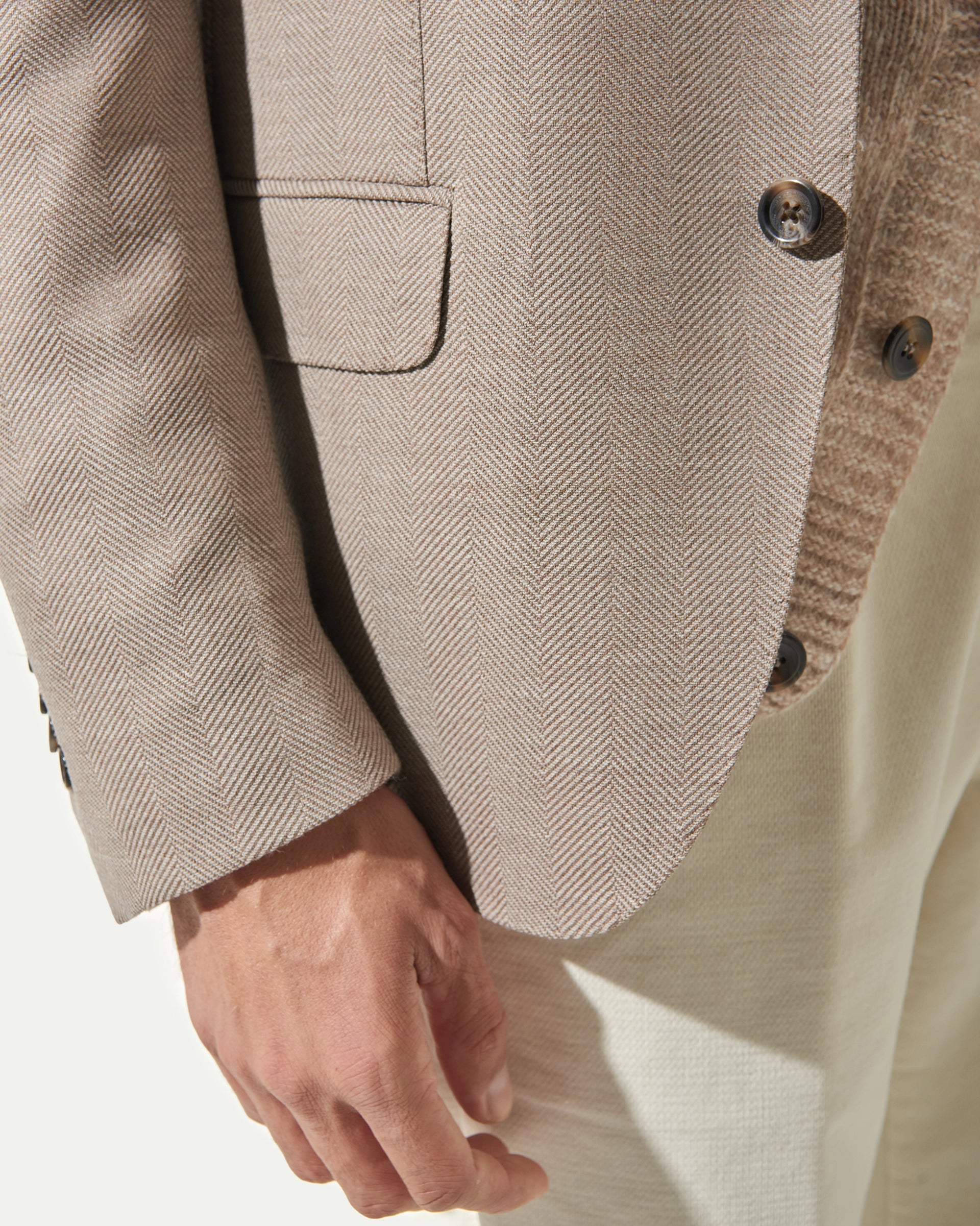 Beige Herrigbone Wool Stretch Reda Flexo