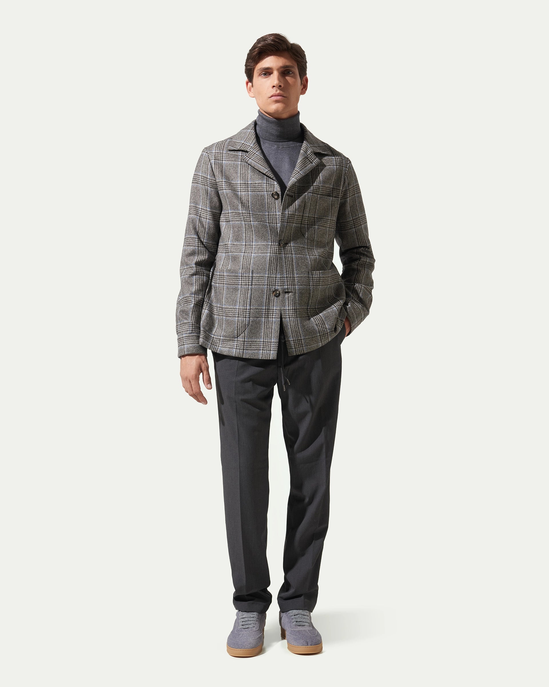 Grey Shirt jacket in stretch wool fabric Vitale Barberis Canonico