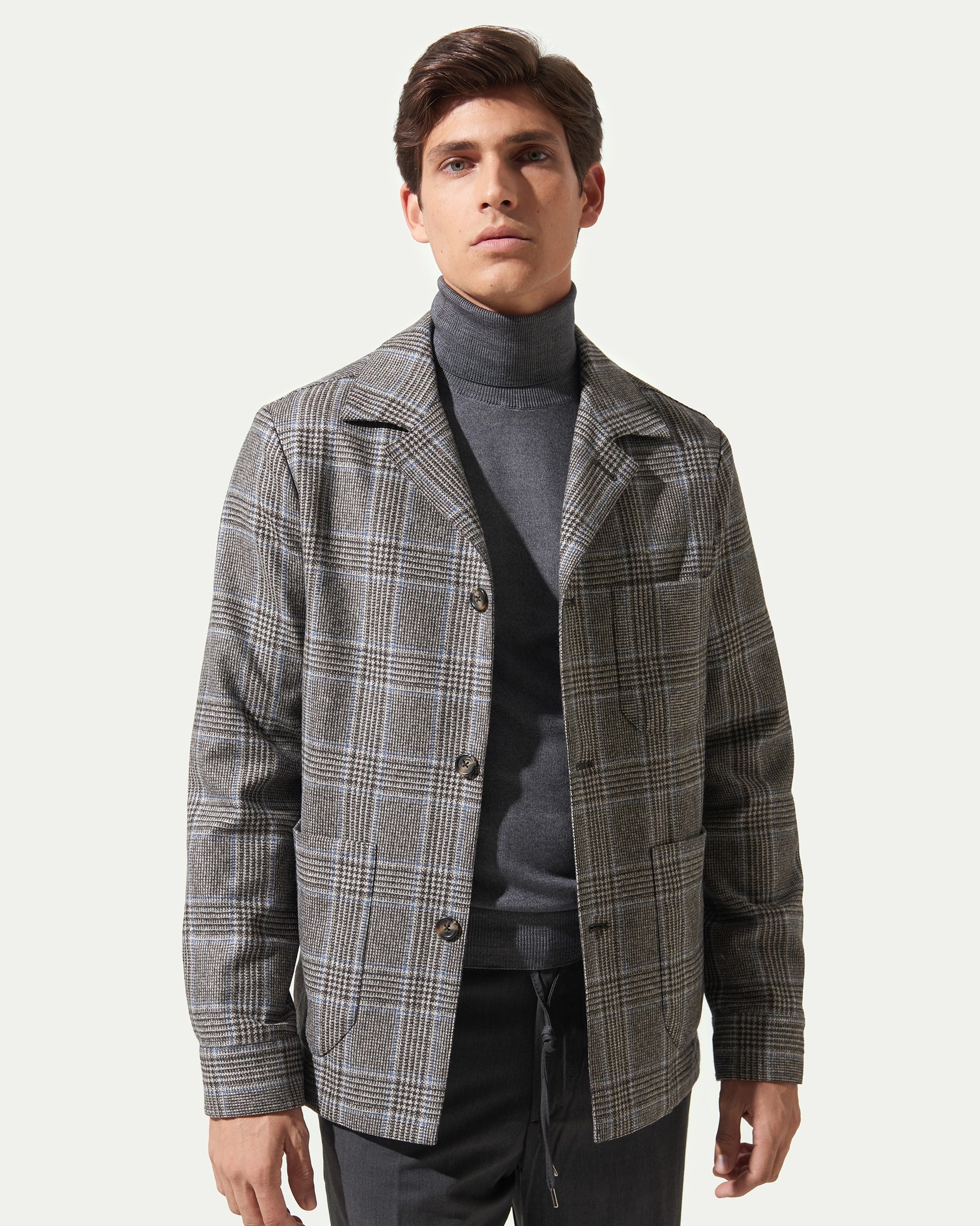 Grey Shirt jacket in stretch wool fabric Vitale Barberis Canonico