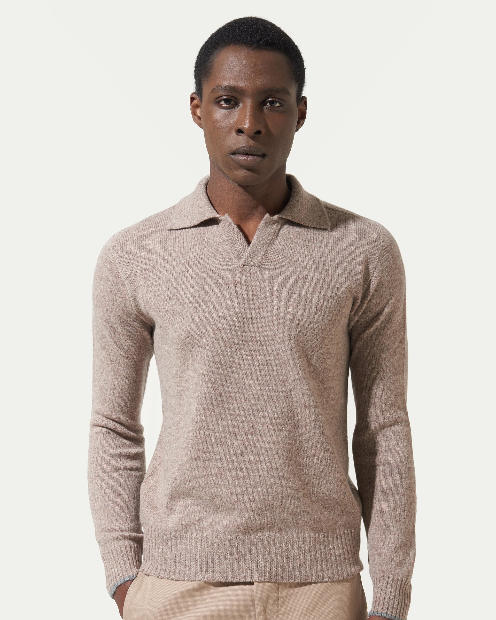 Beige Merinos Wool Gauge 7 Polo