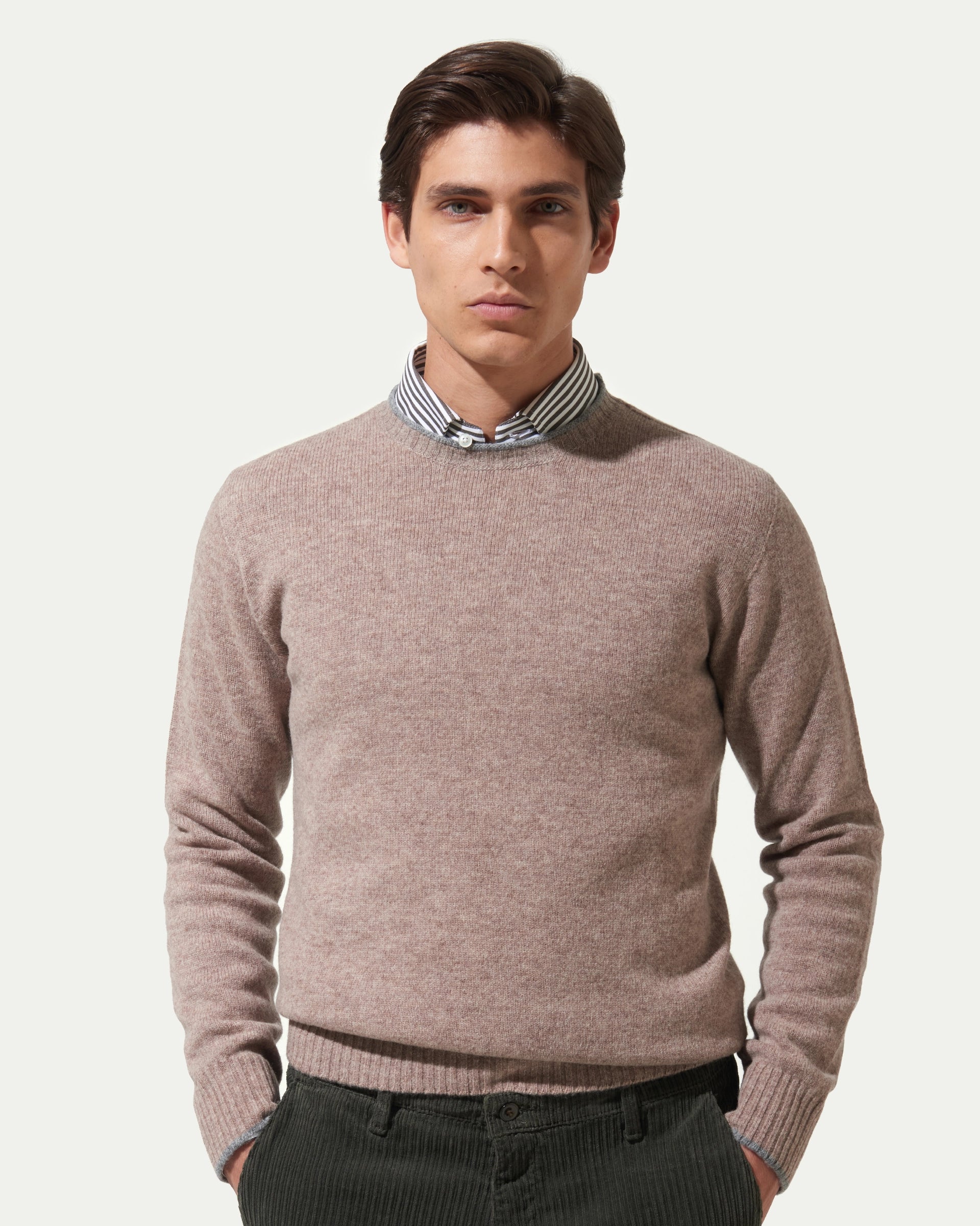 Beige  Merinos Wool Gauge 7 Crewneck