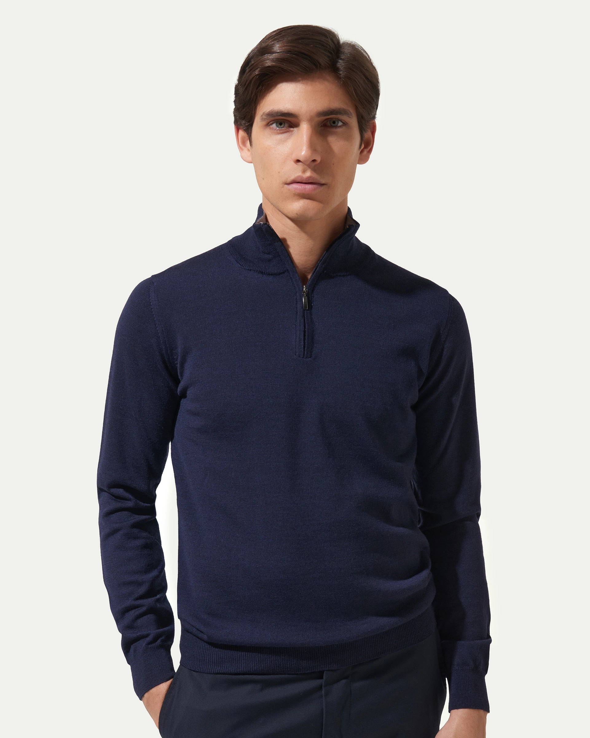 Blue Half Zip Merinos Extrafine Wool