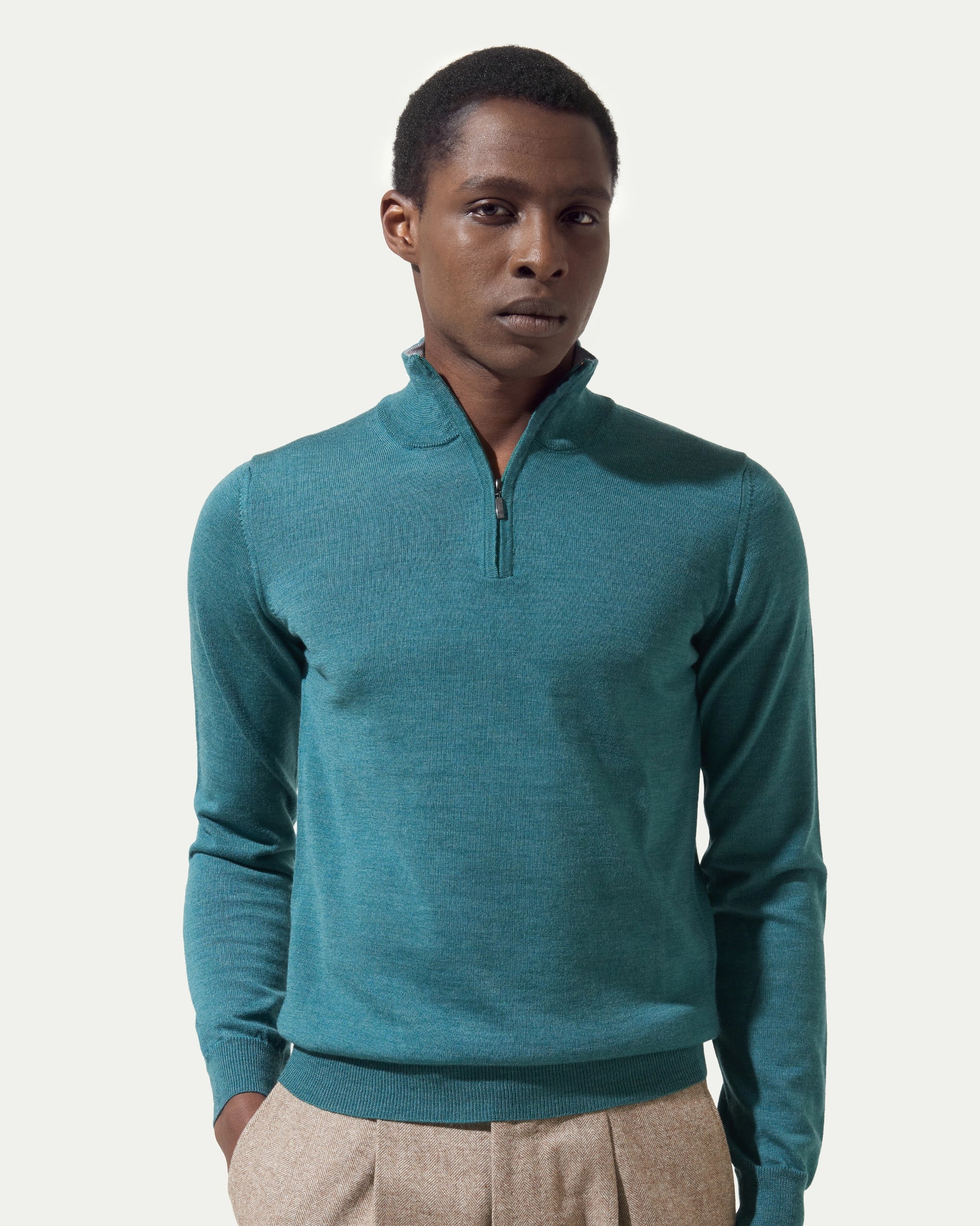 Green Half Zip Merinos Extrafine Wool