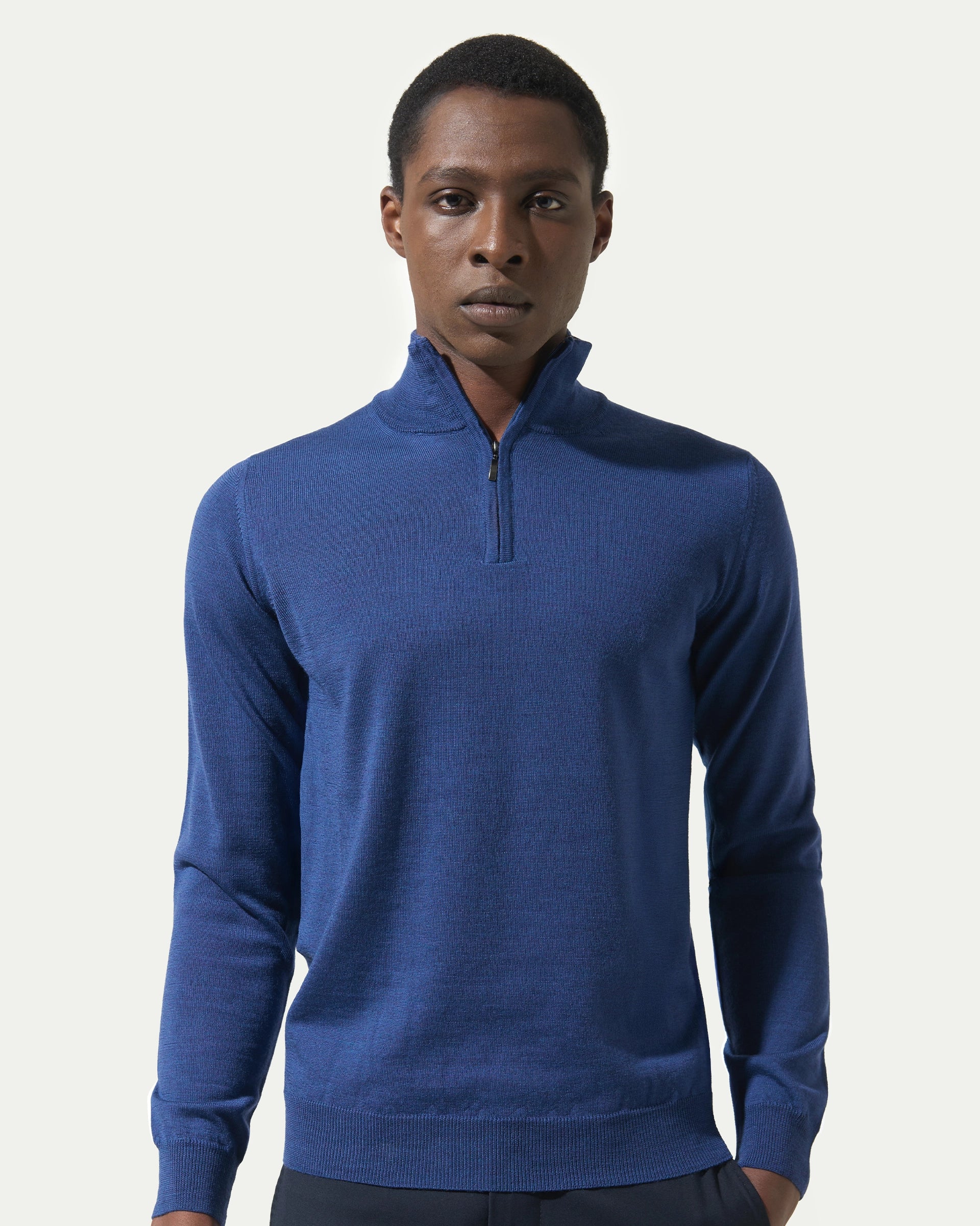 Cobalt Blue Half Zip Merinos Extrafine Wool