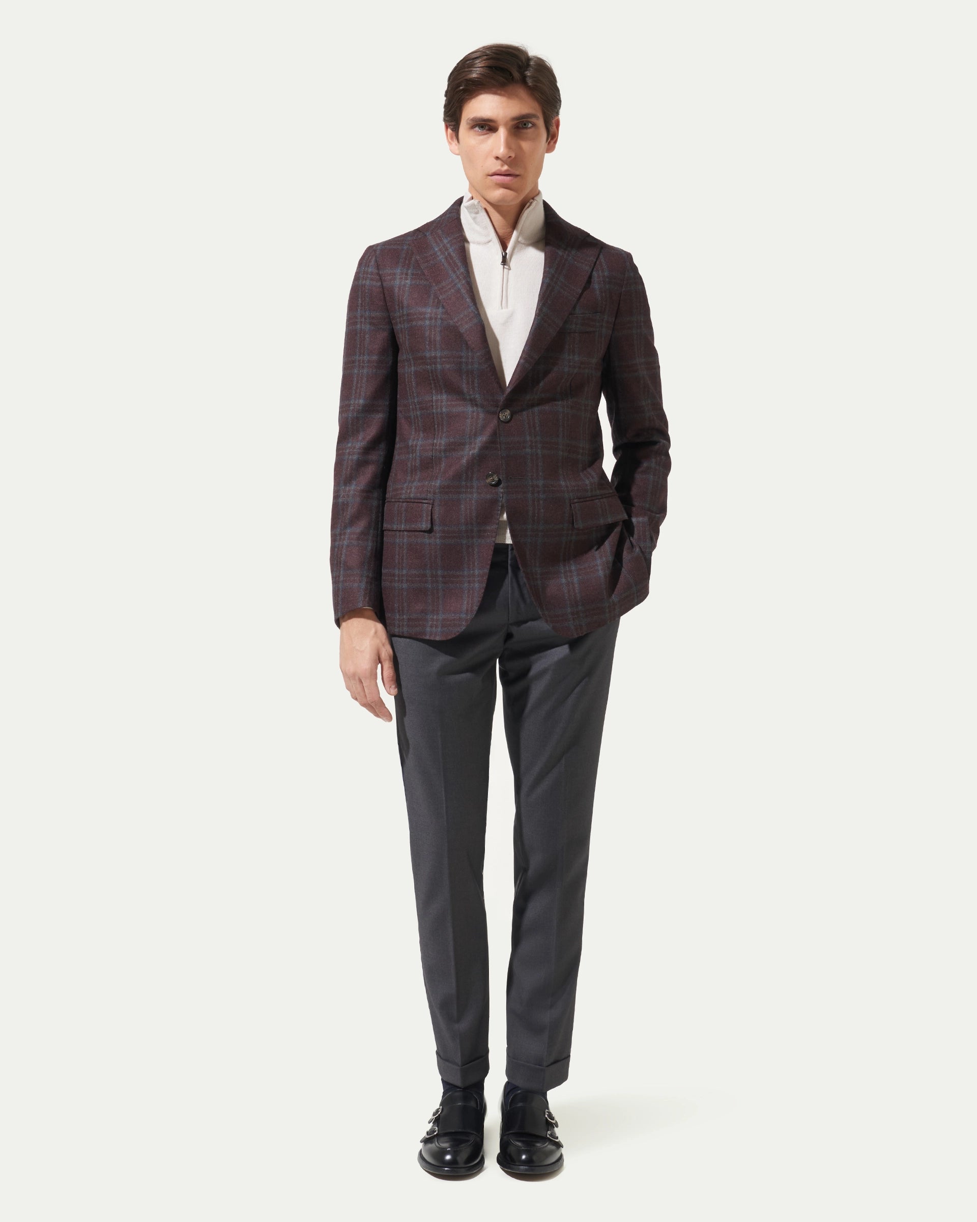 Burgundy Check Wool and Cashmere LoroPiana Jacket