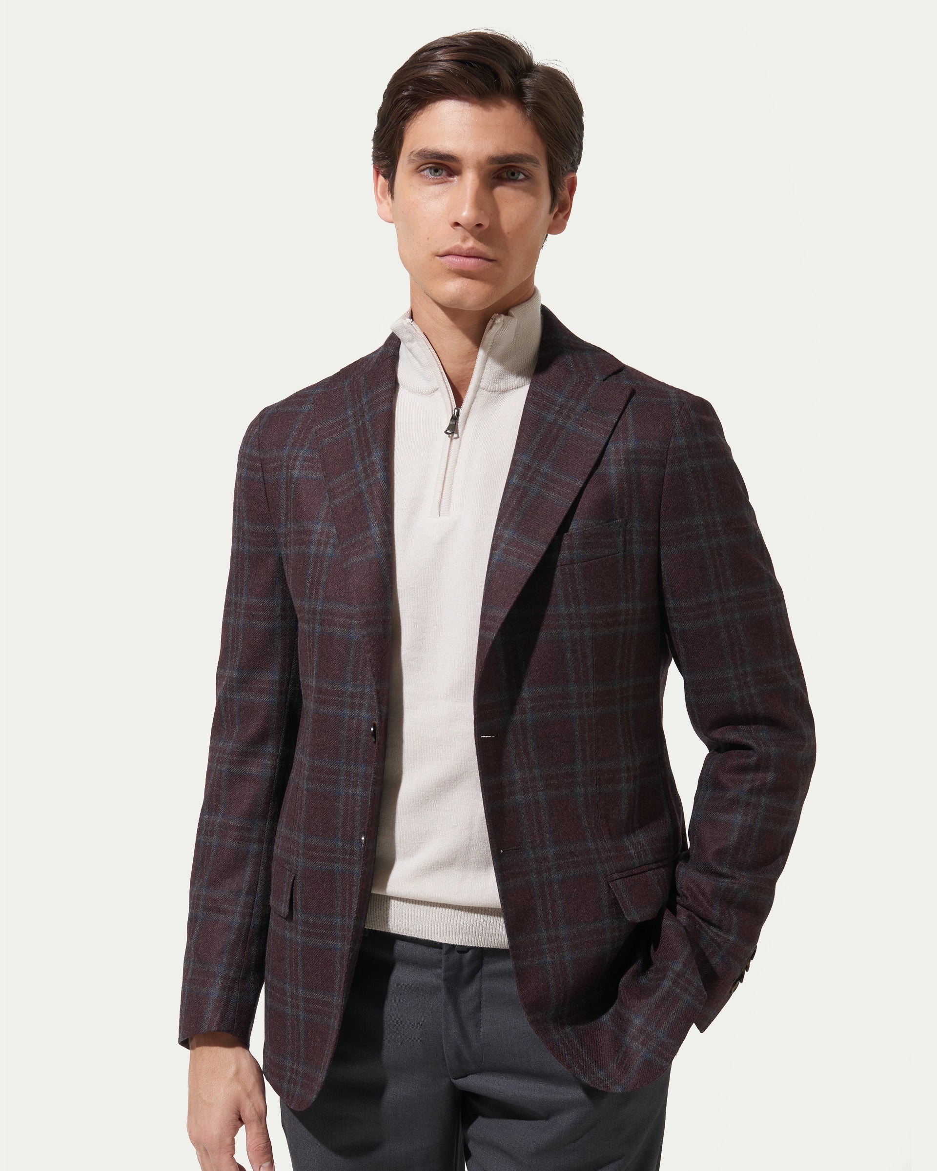 Burgundy Check Wool and Cashmere LoroPiana Jacket