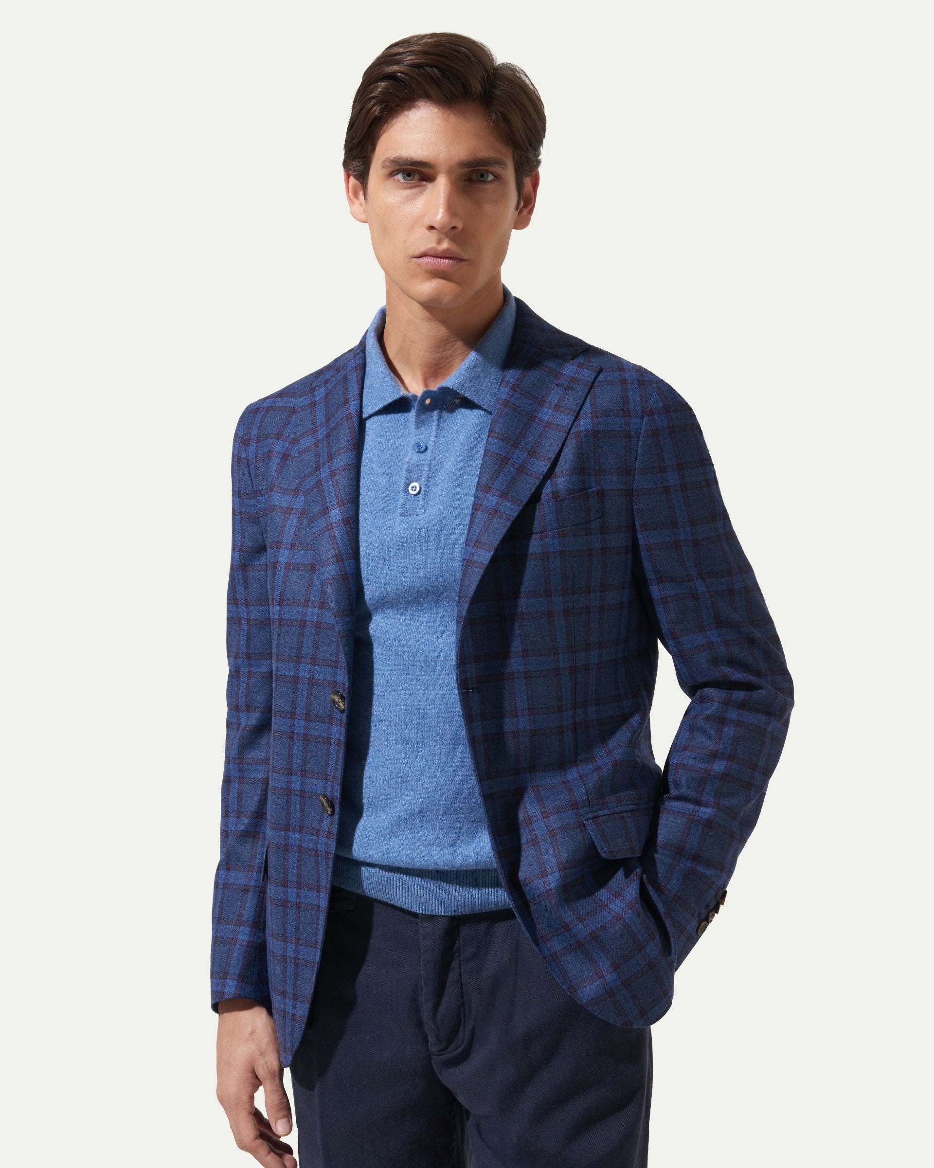 Checked Pattern Wool and cashmere Jacket LoroPiana Fabric