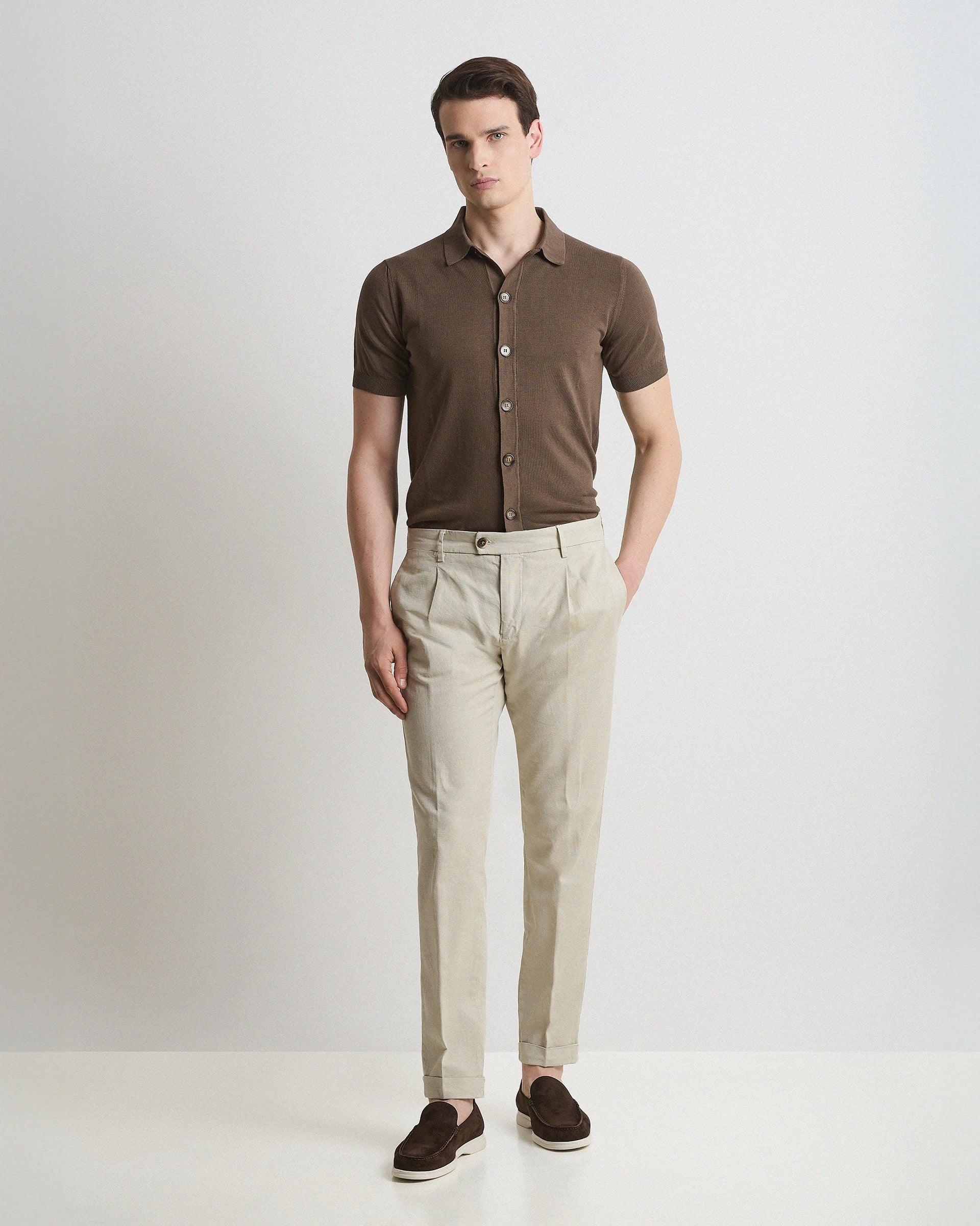 Beige garment Dyed Linen and cotton Pants