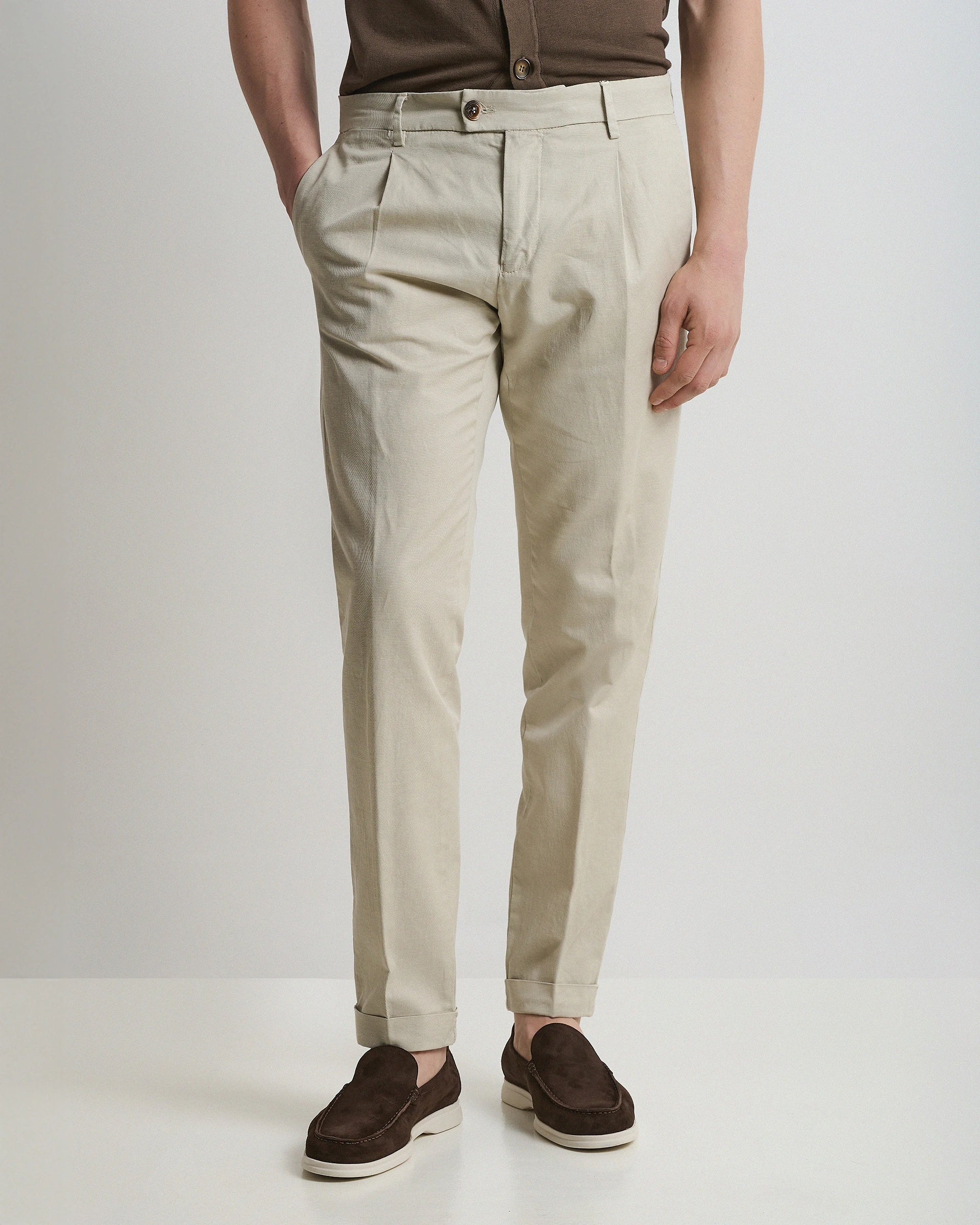 Beige garment Dyed Linen and cotton Pants