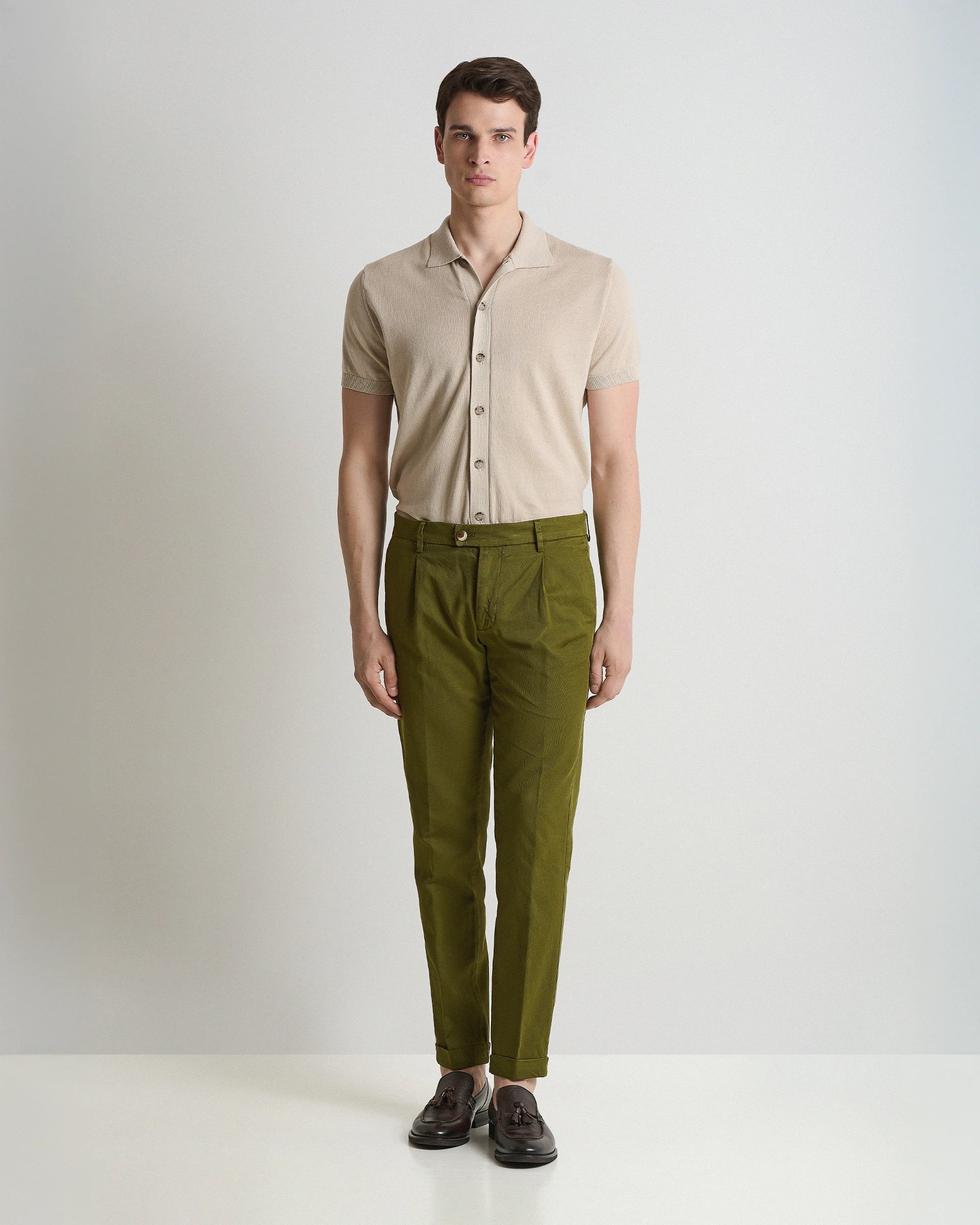 Green garment Dyed Linen and cotton Pants