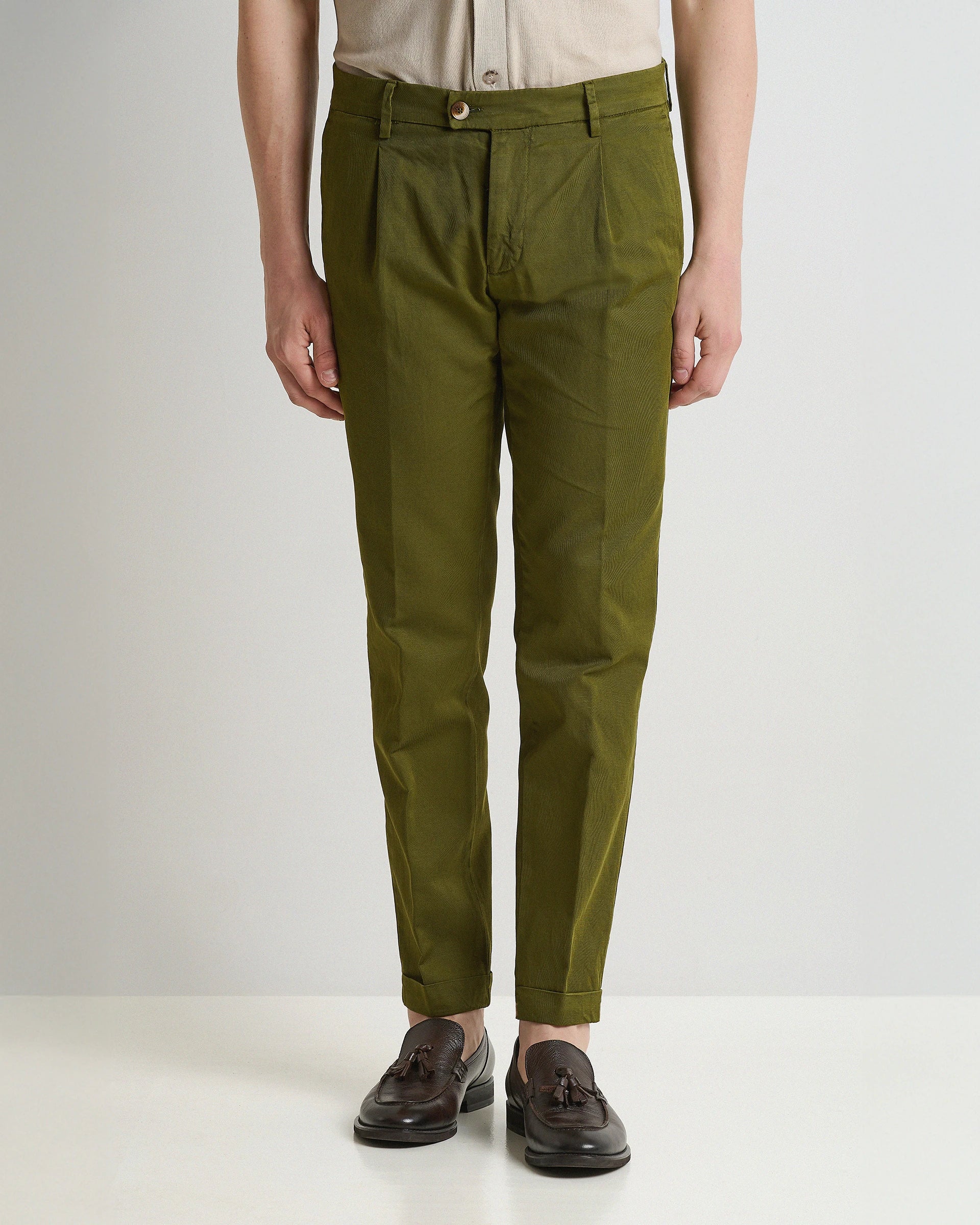 Green garment Dyed Linen and cotton Pants