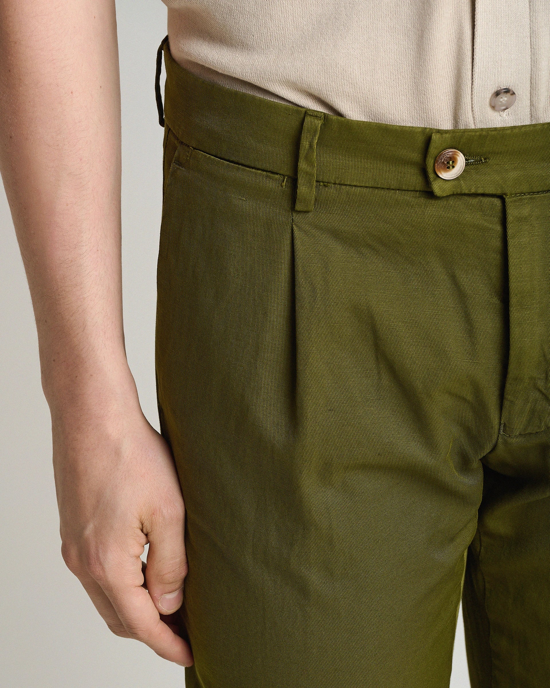 Green garment Dyed Linen and cotton Pants