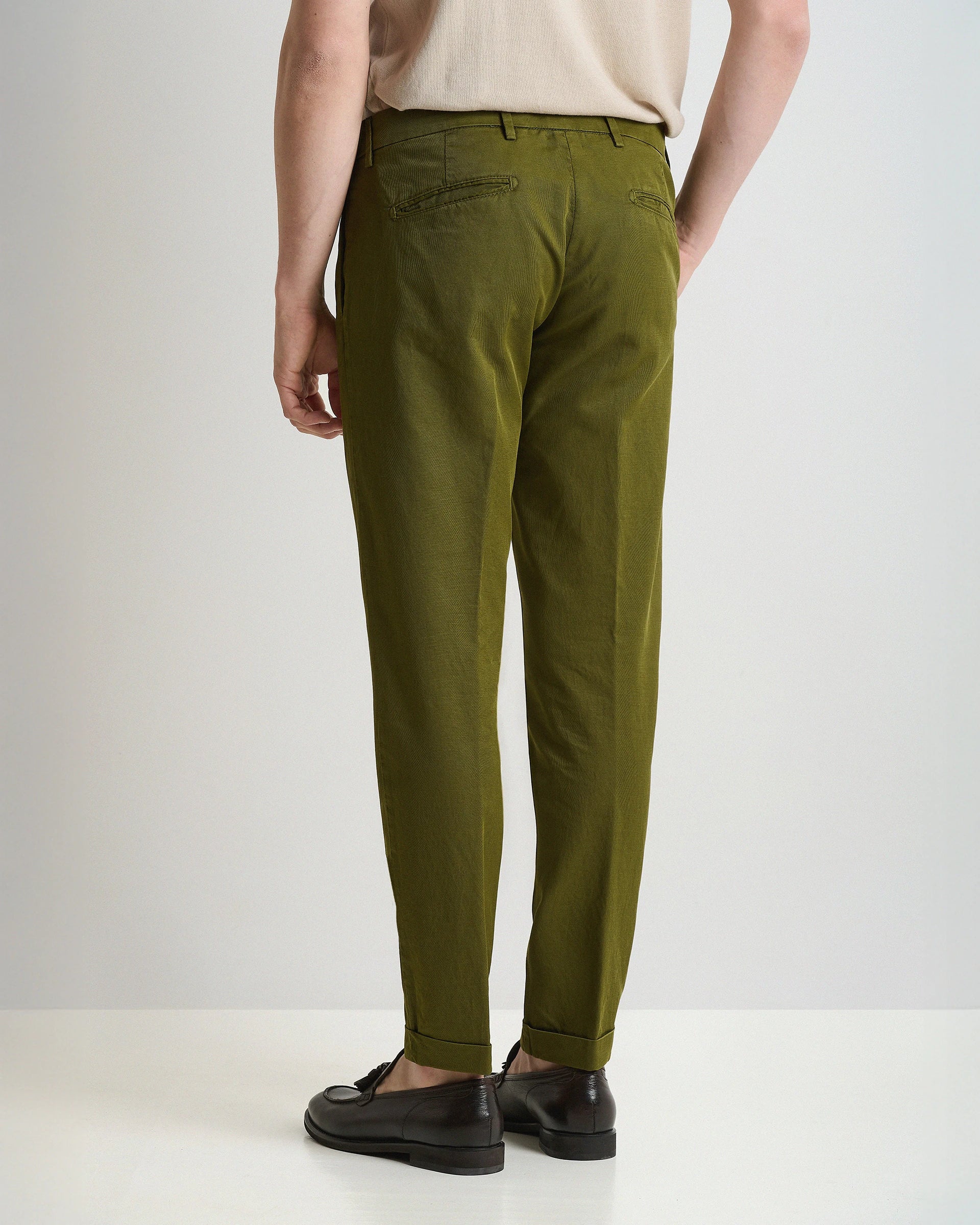 Green garment Dyed Linen and cotton Pants