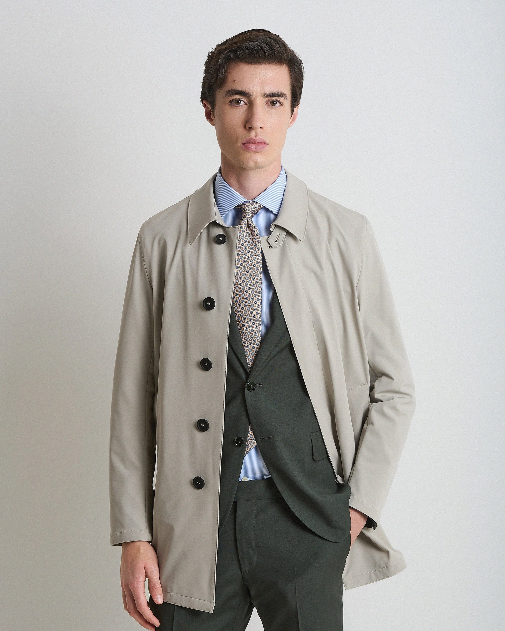 Trench Stretch Beige in technical fabric Olmetex