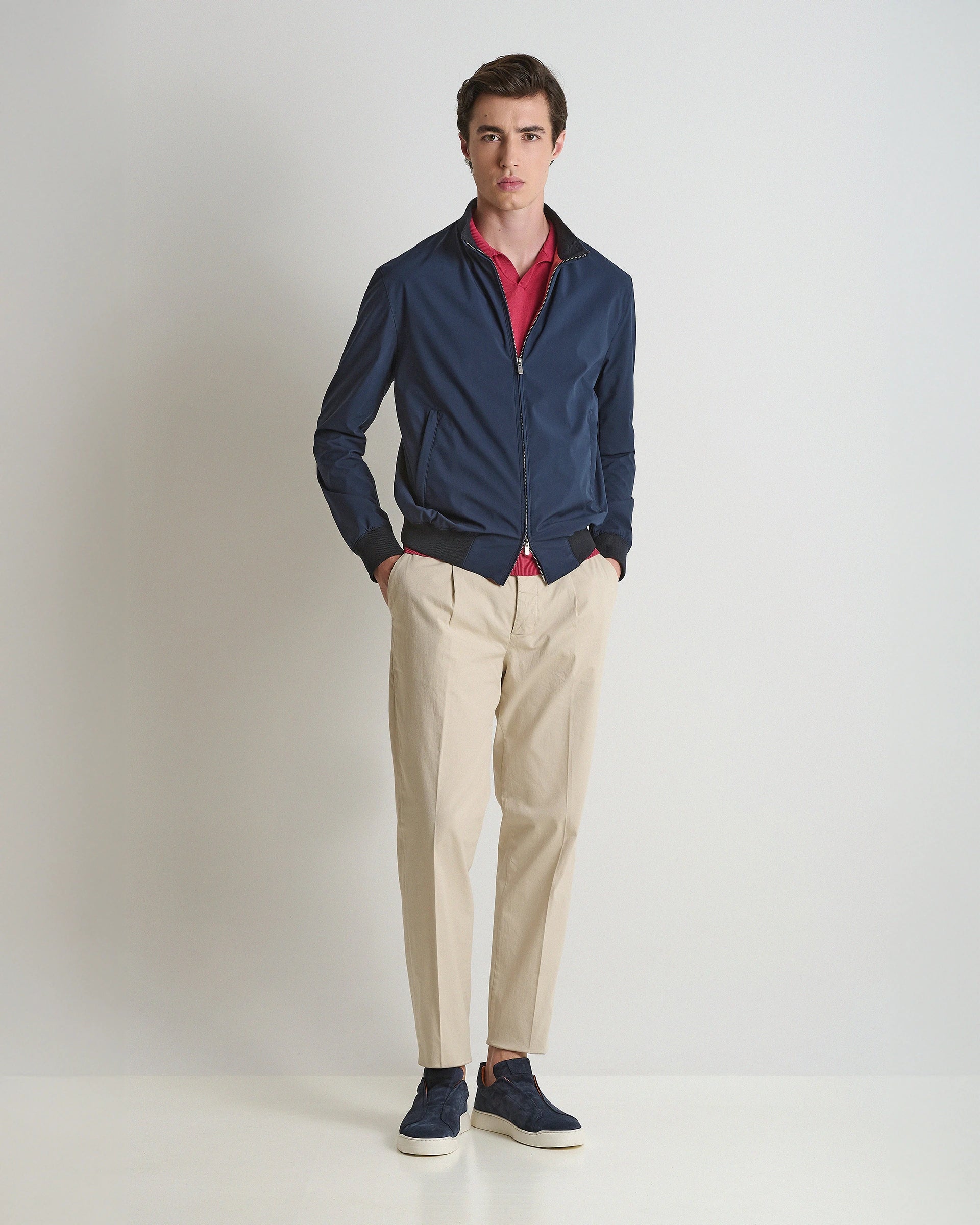 Blue lined Bomber in technical fabric Olmetex