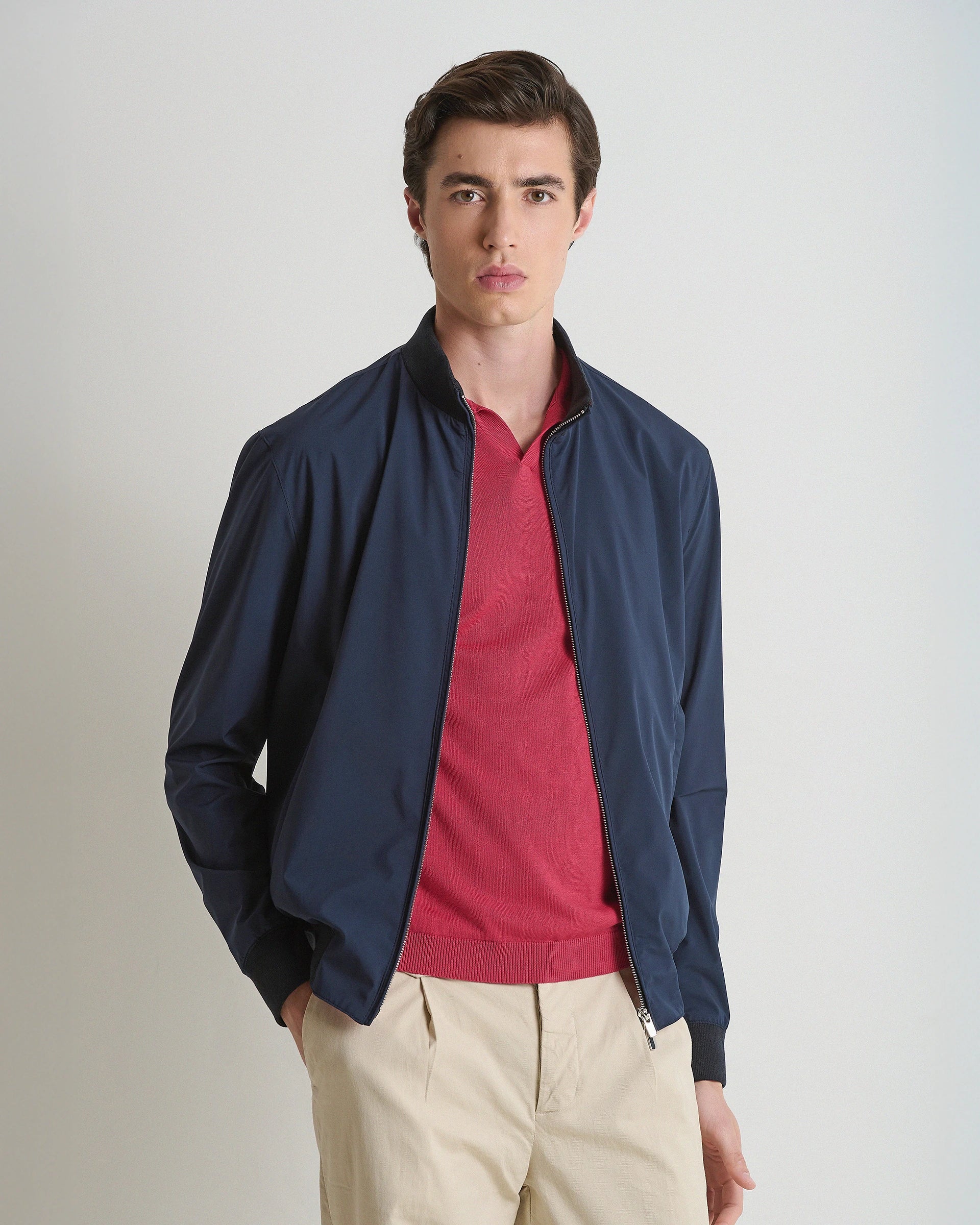 Blue lined Bomber in technical fabric Olmetex
