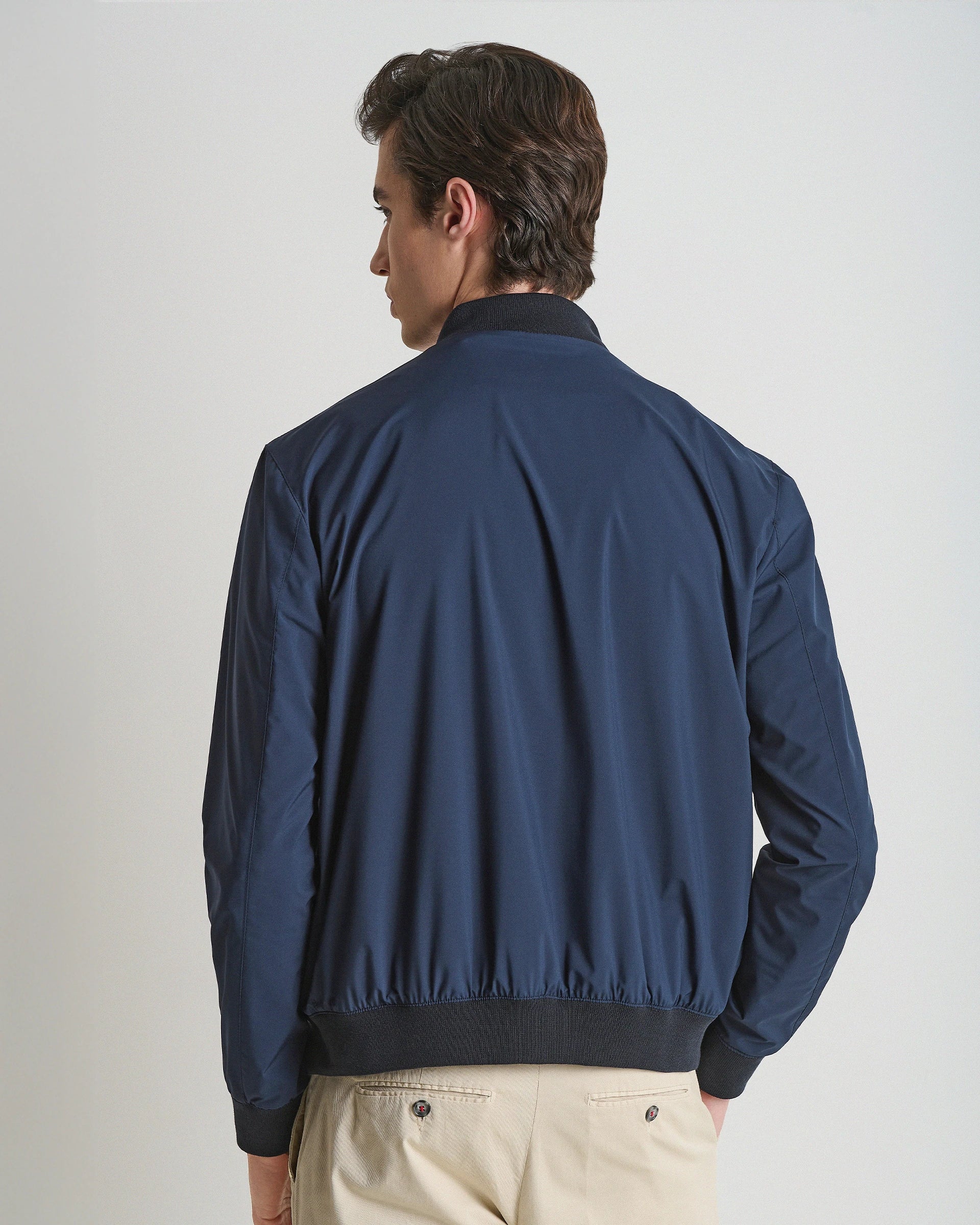 Blue lined Bomber in technical fabric Olmetex