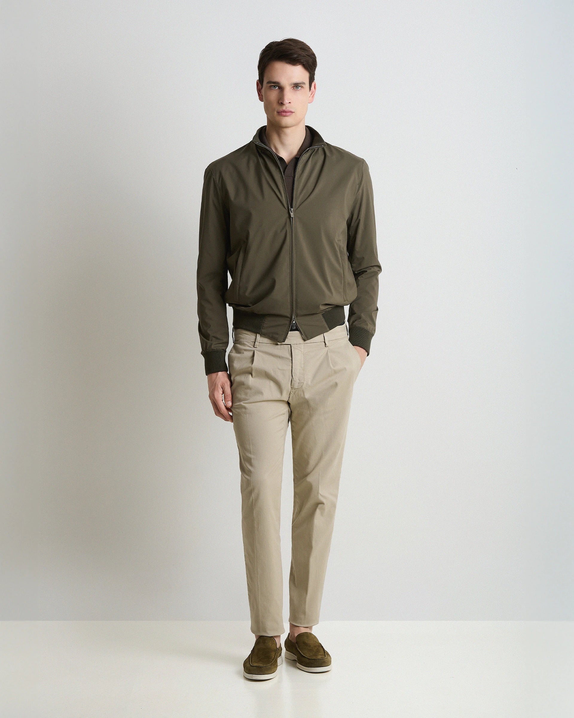 Green lined Bomber in technical fabric Olmetex