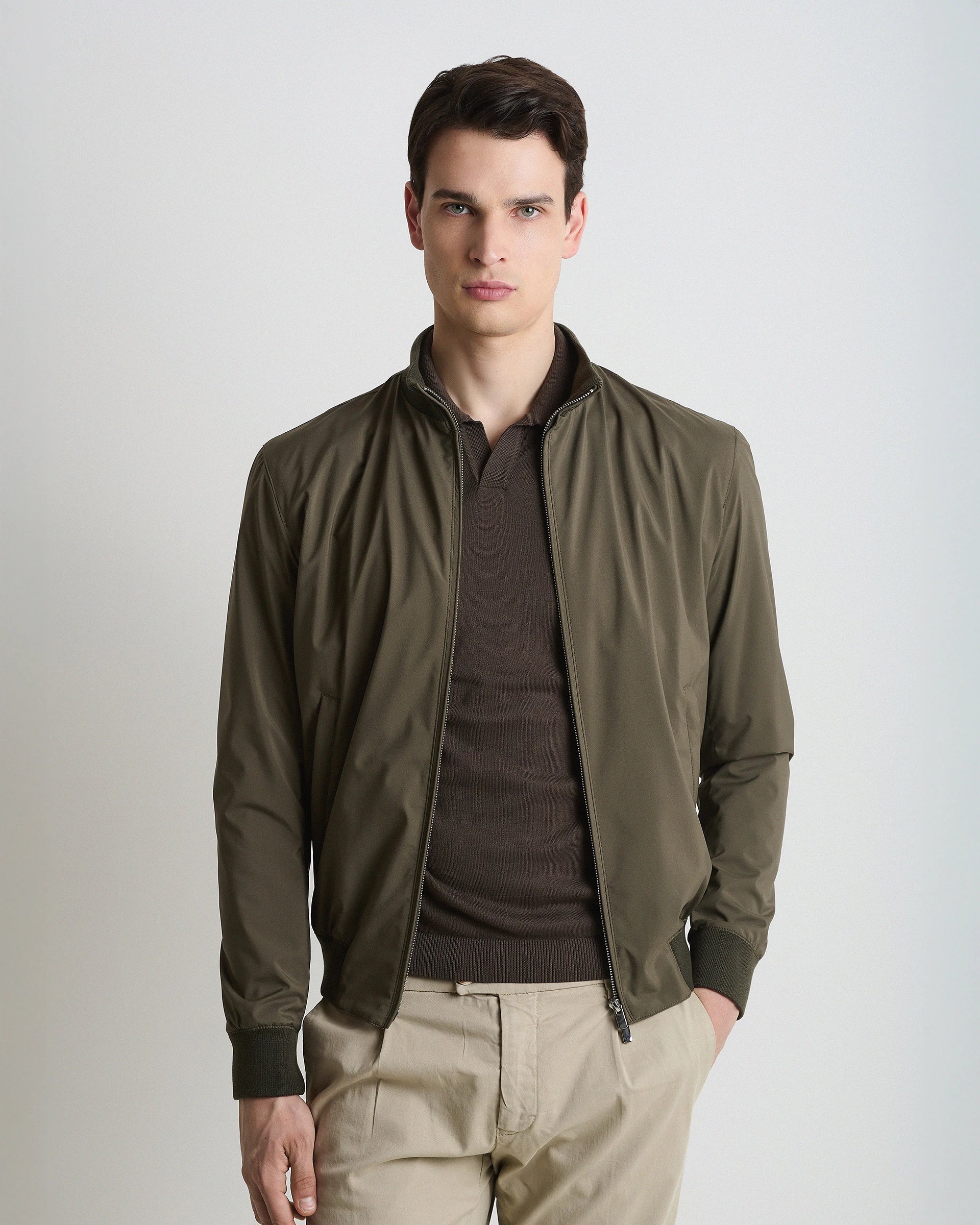 Green lined Bomber in technical fabric Olmetex