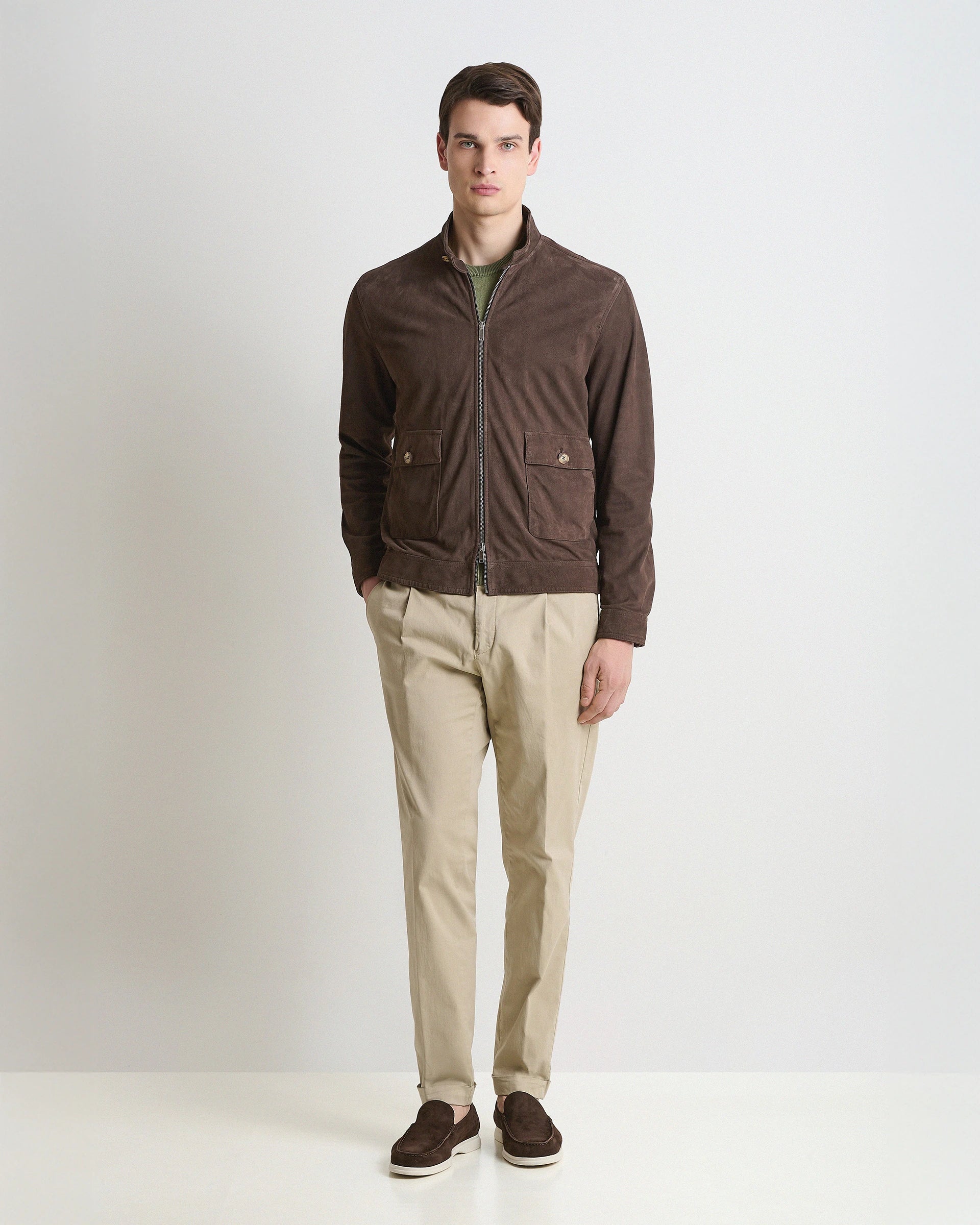 Brown Full Zip Genuine Suede Leather
