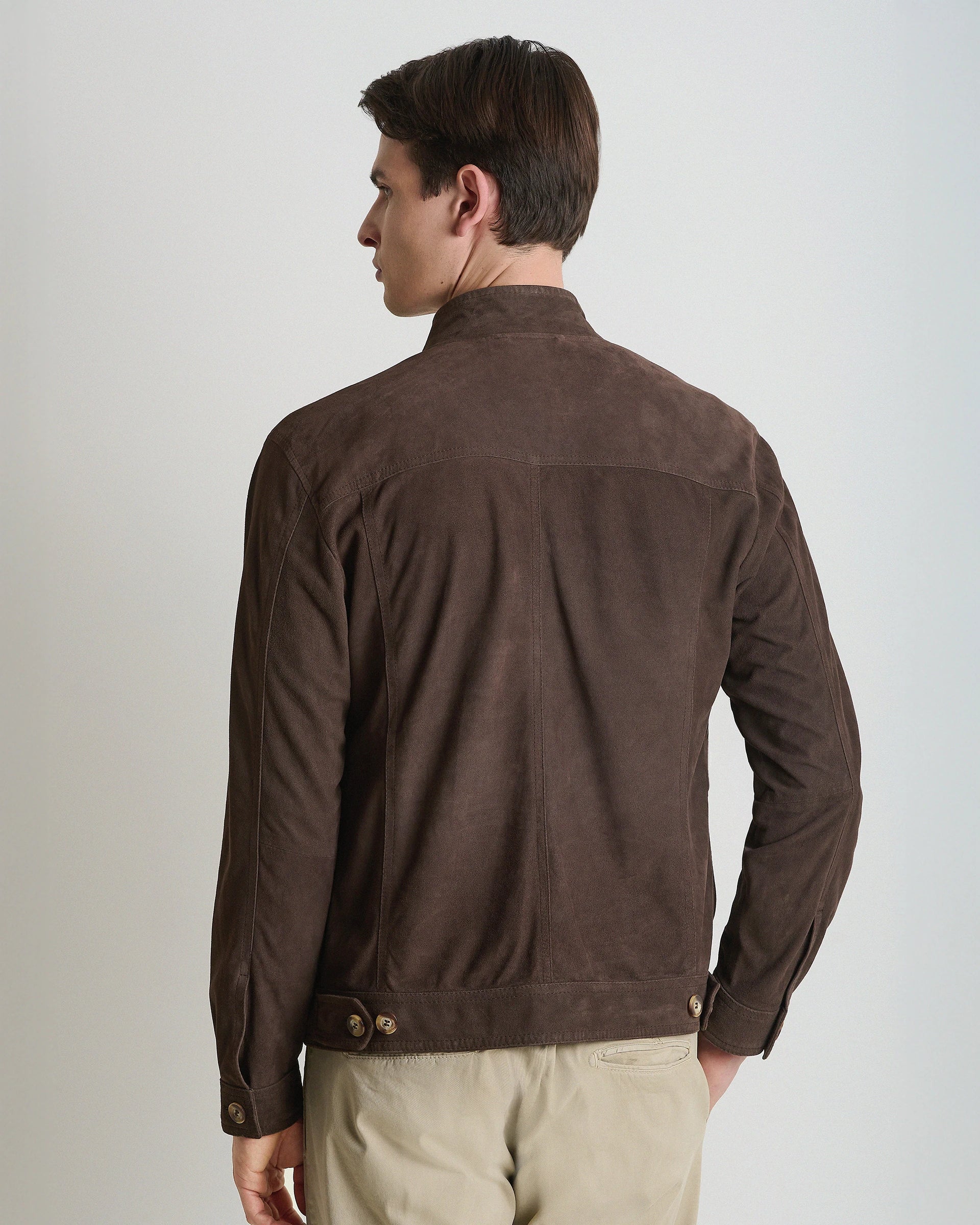 Brown Full Zip Genuine Suede Leather