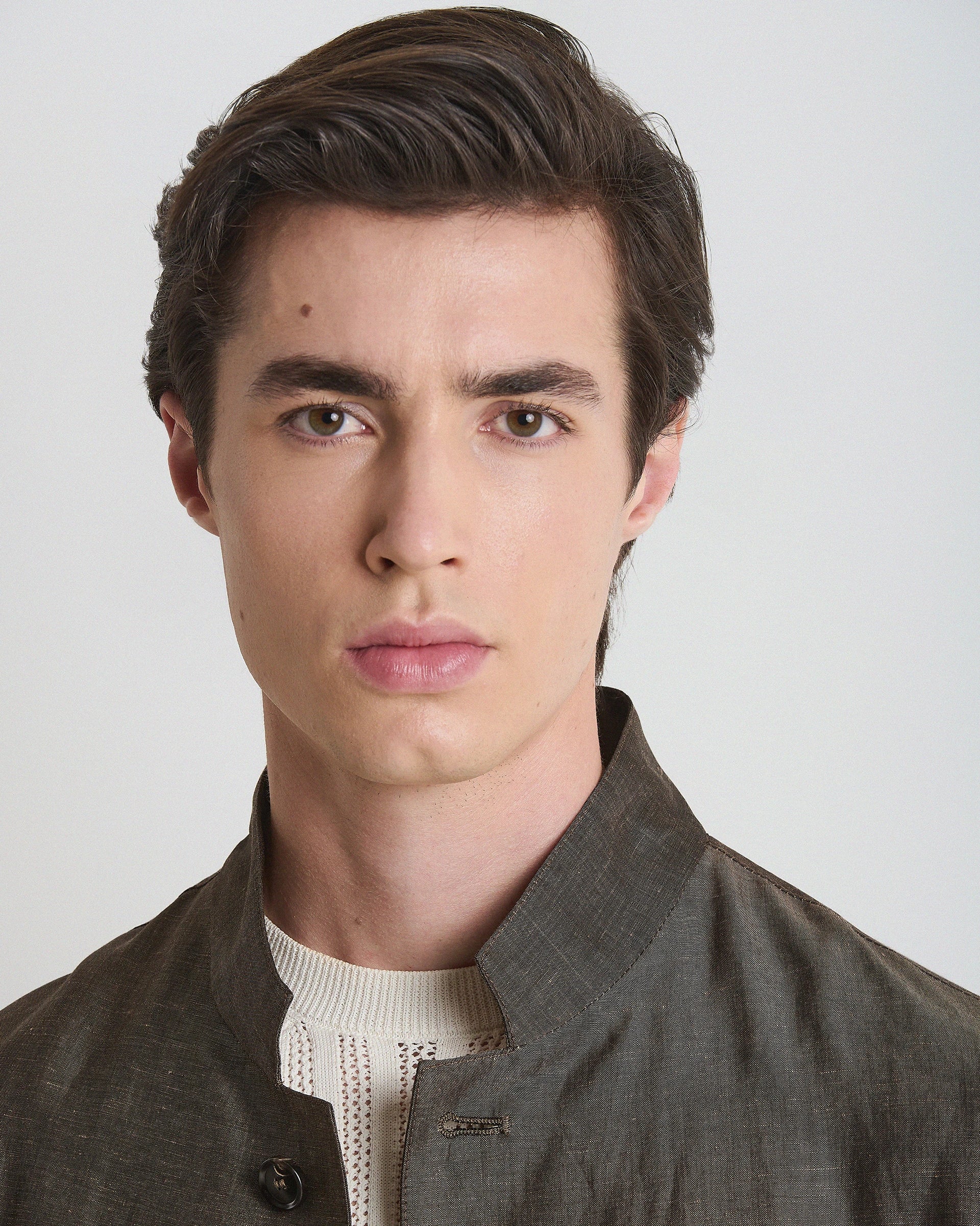 Brown melange wool and linen overshirt from Lanificio Zignone
