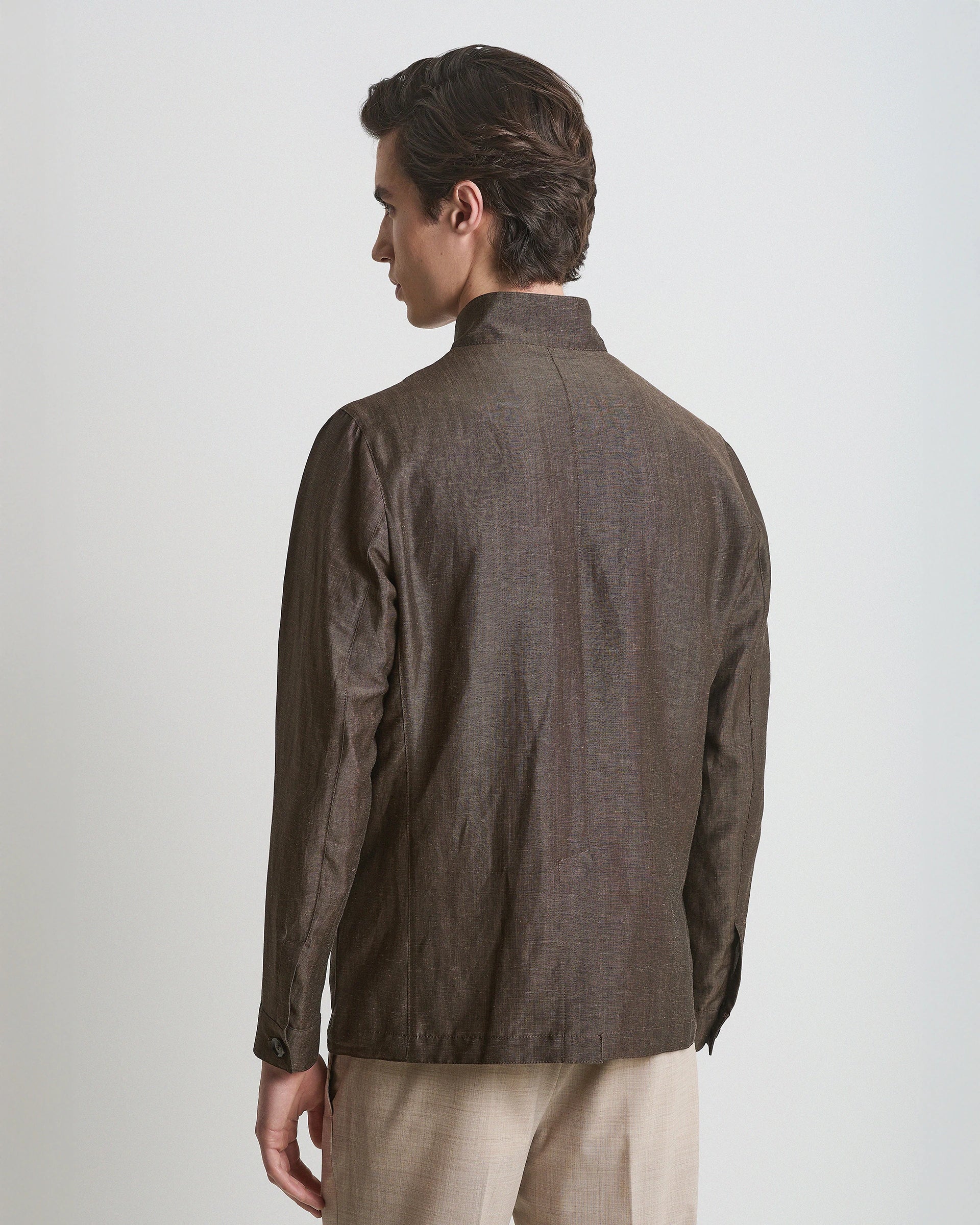 Brown melange wool and linen overshirt from Lanificio Zignone