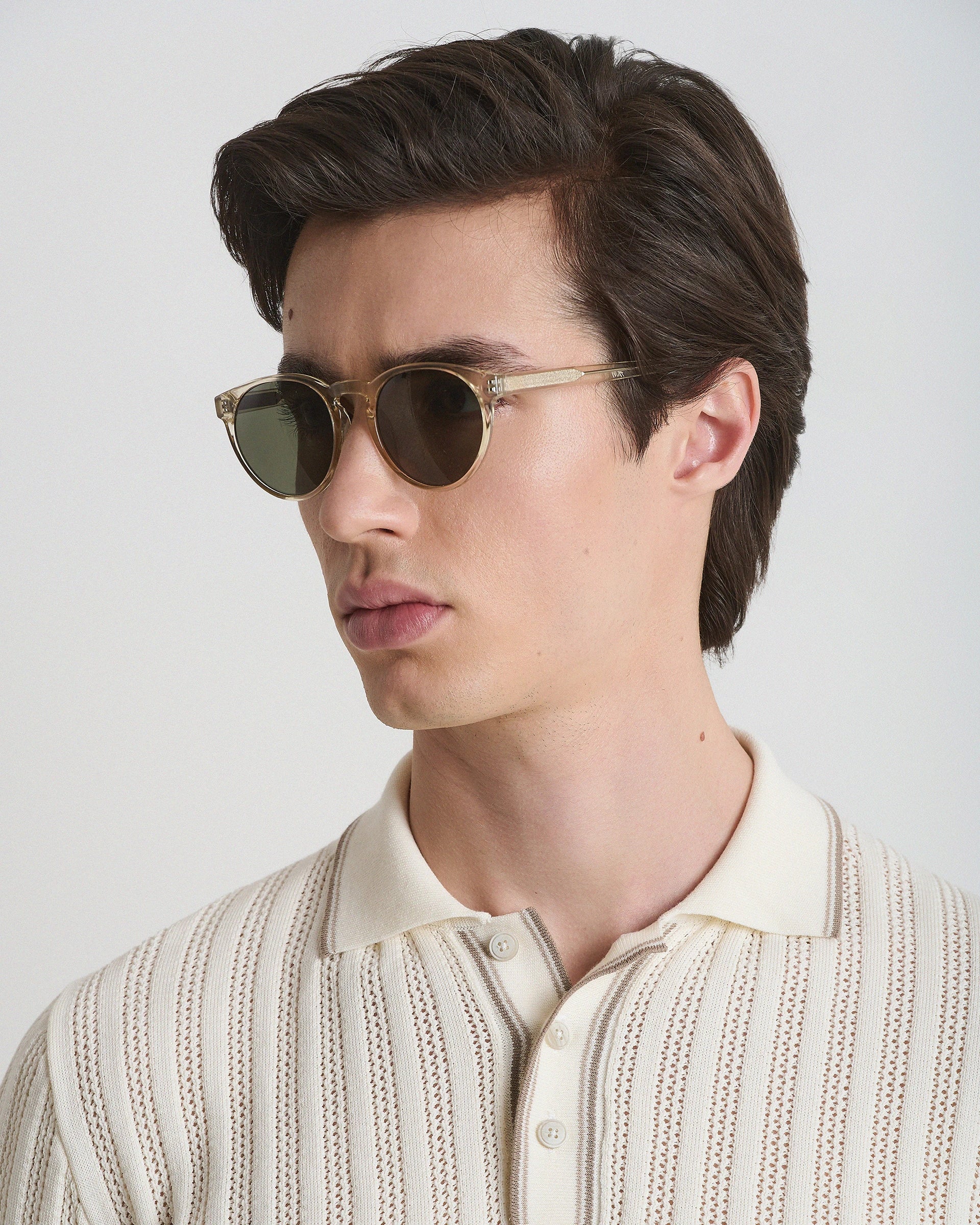 Navy Blue Crochet Crepe Cotton Polo