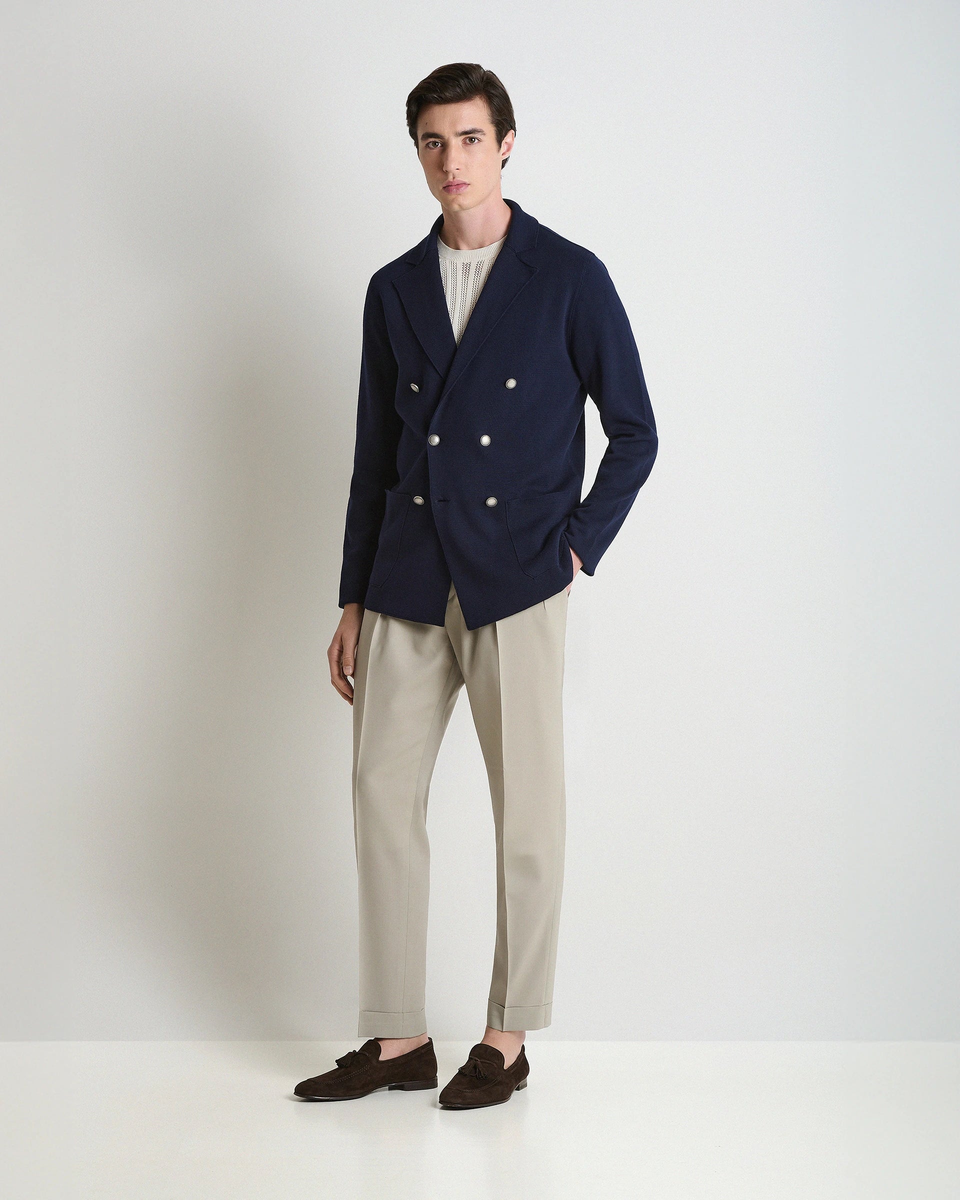 Navy Blue Double Breasted Cotton Jacket