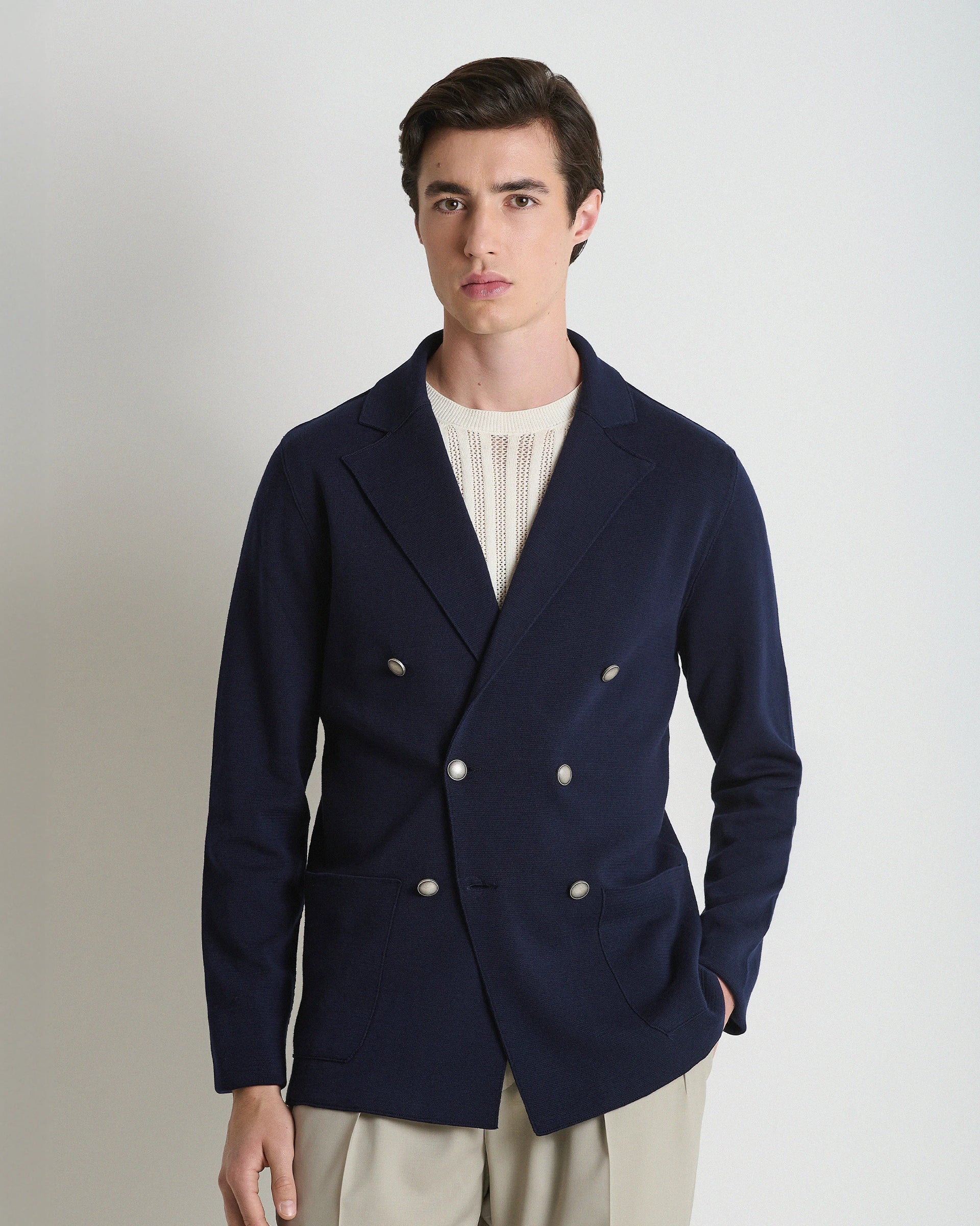 Navy Blue Double Breasted Cotton Jacket
