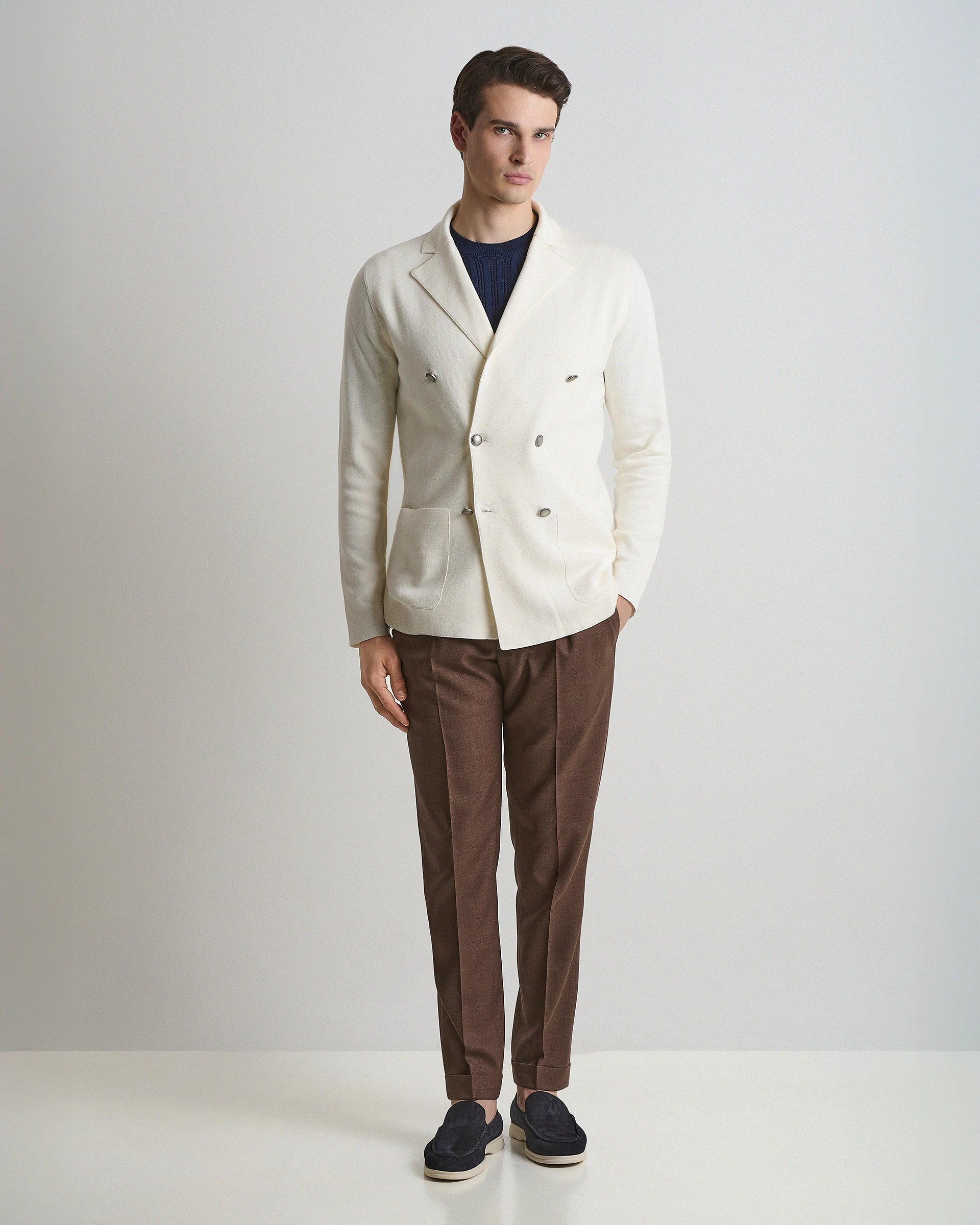 Cream Double Breasted Cotton Jacket