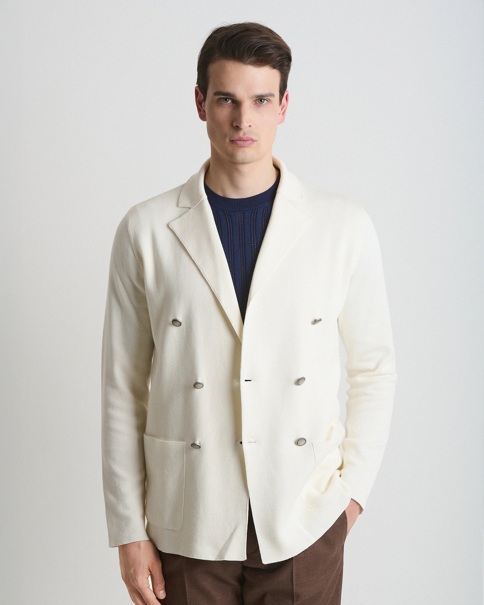 Cream Double Breasted Cotton Jacket