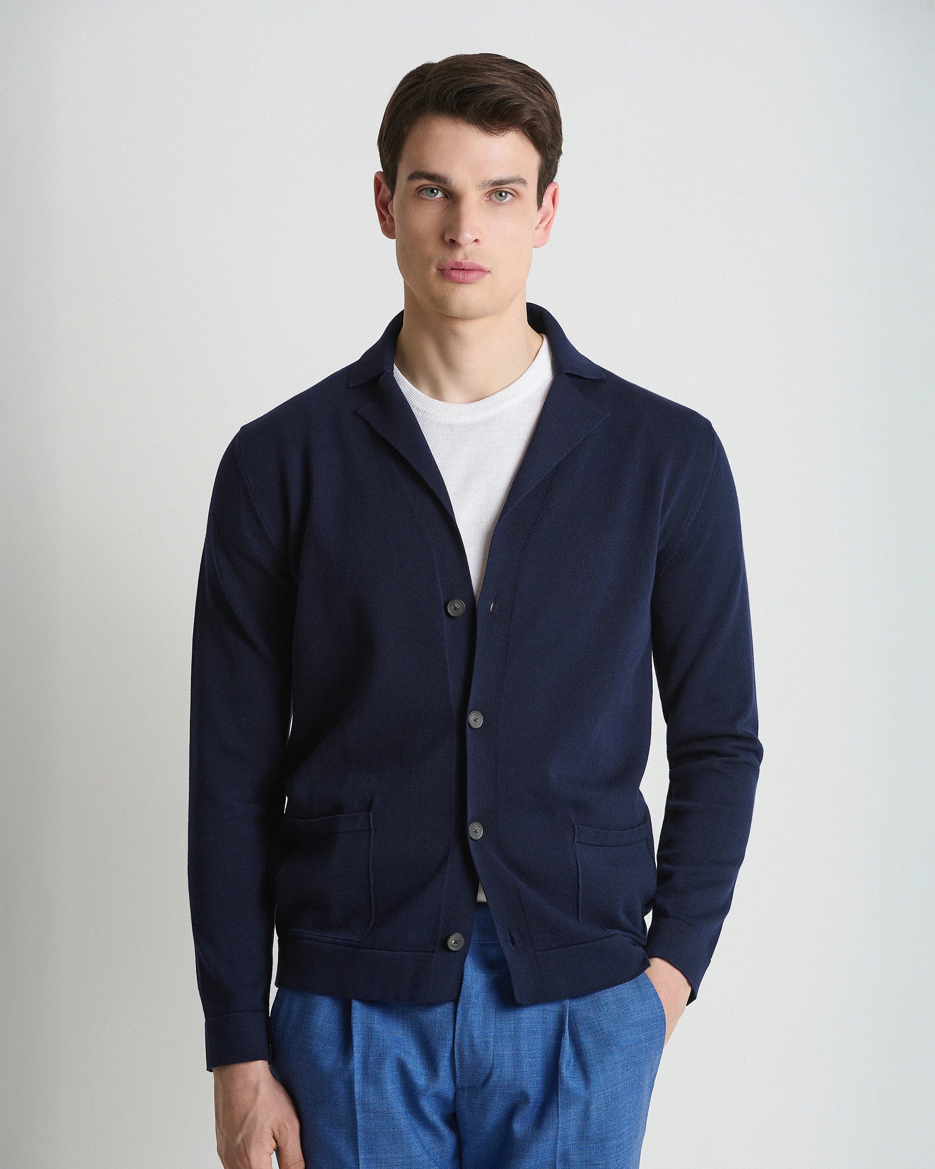 Navy Blue Single Breasted Cotton Jacket