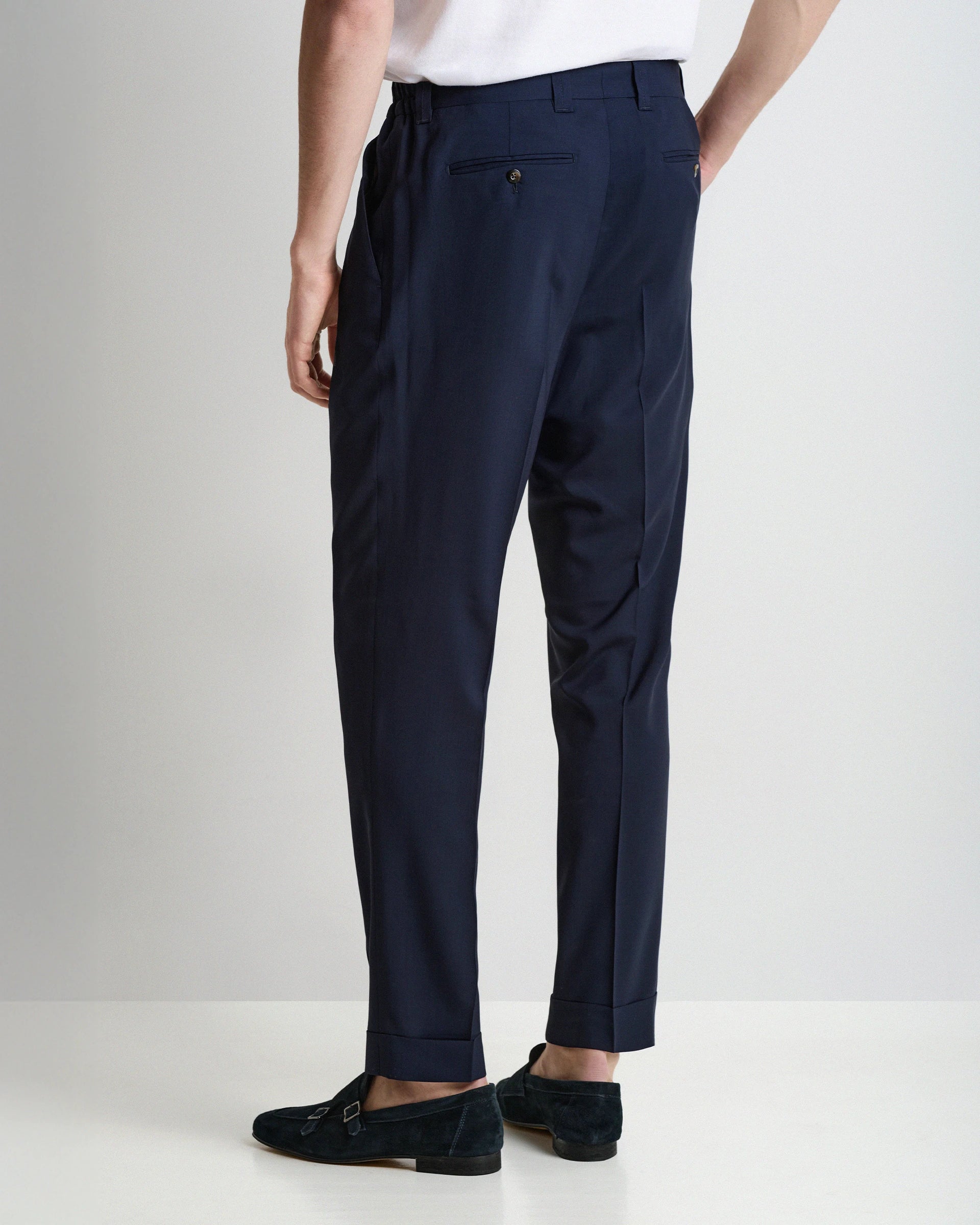 Blue Wool Tailored Pants with pleats and elasticated waistband
