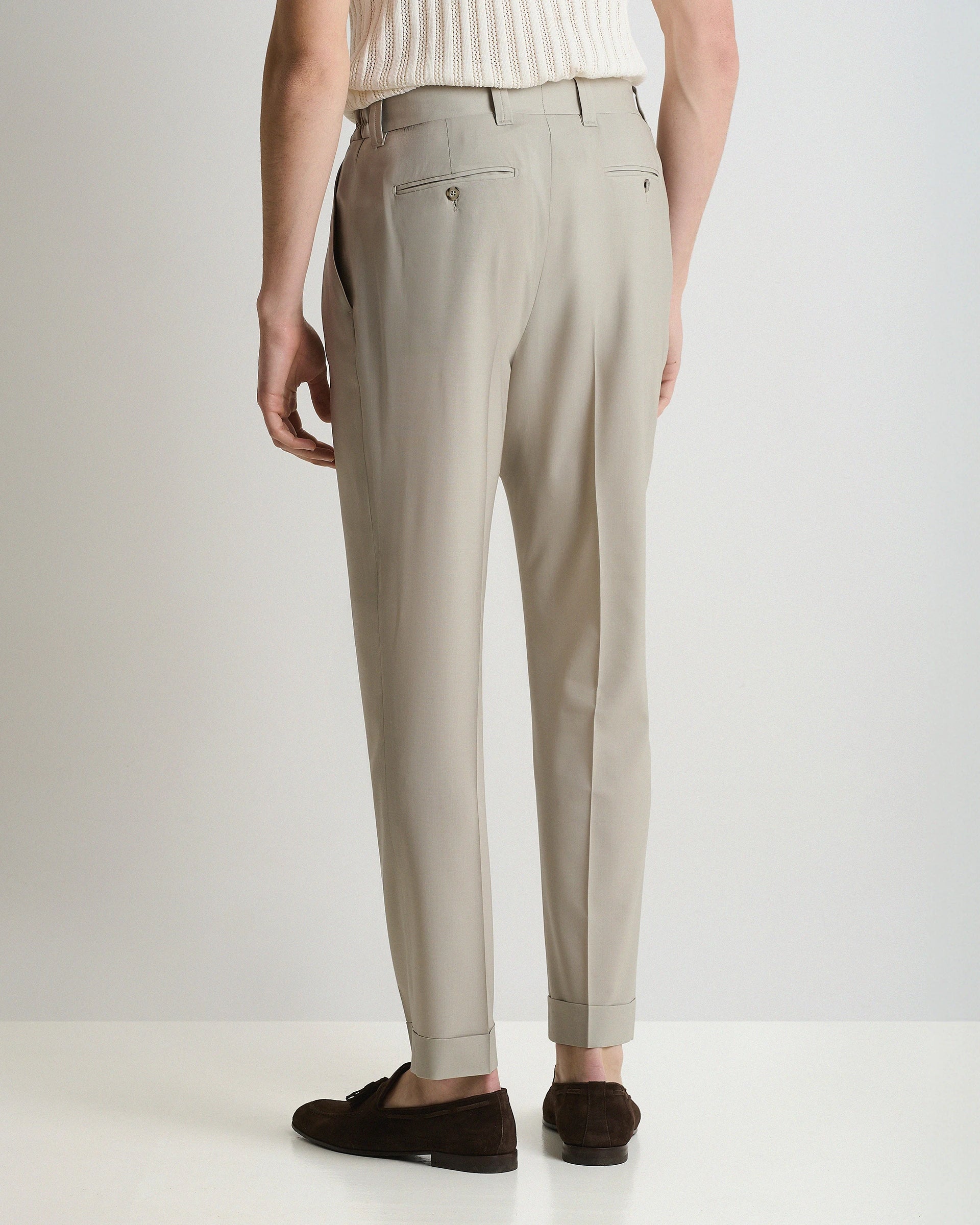 Beige Wool Tailored Pants with pleats and elasticated waistband