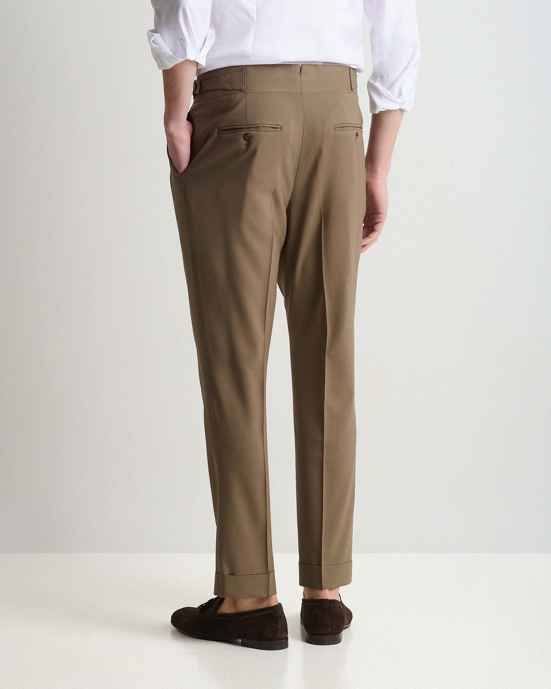 Beige Wool Tailored Pants with high waistband and side adjusters