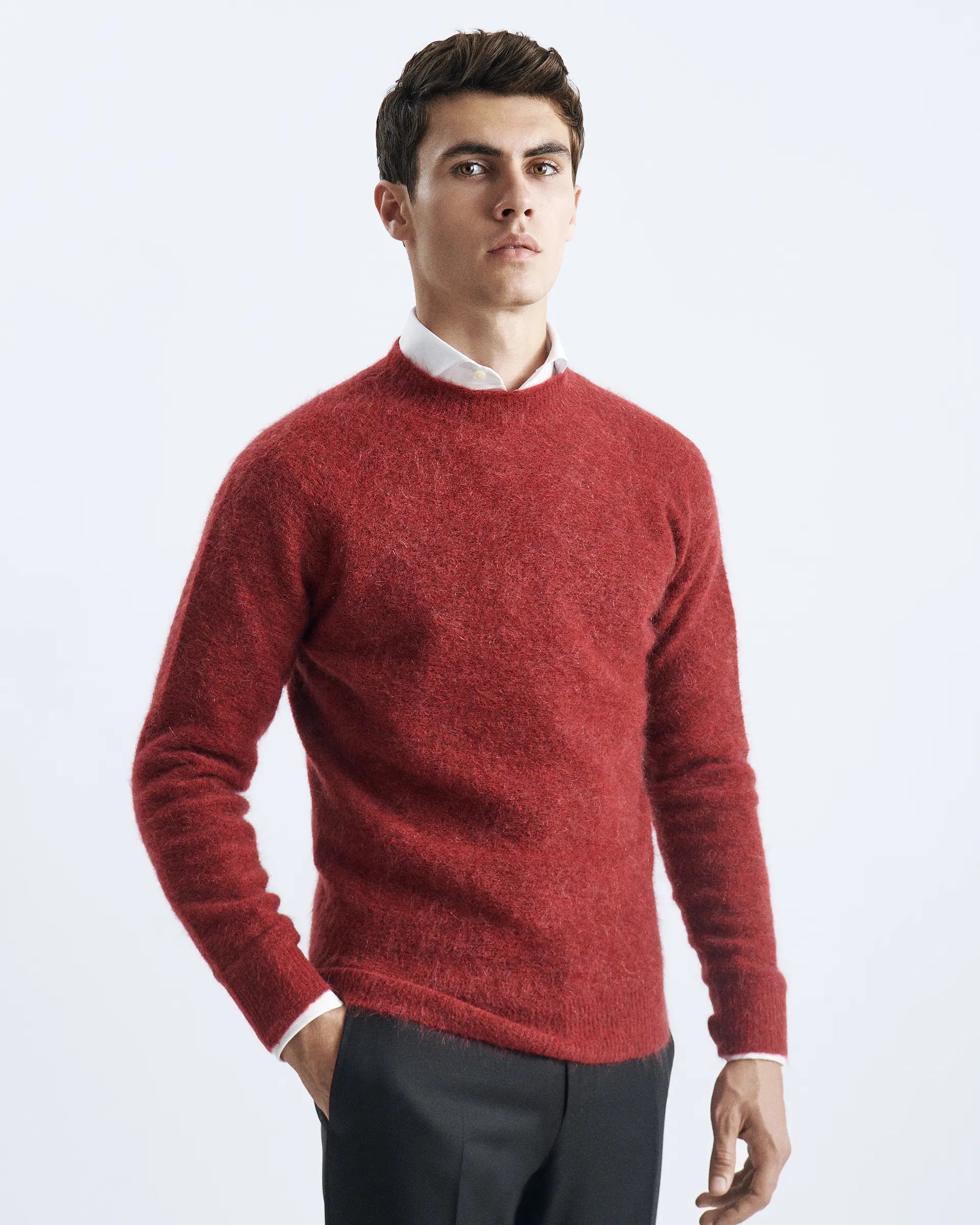 Burgundy Wool and Mohair Crew-neck