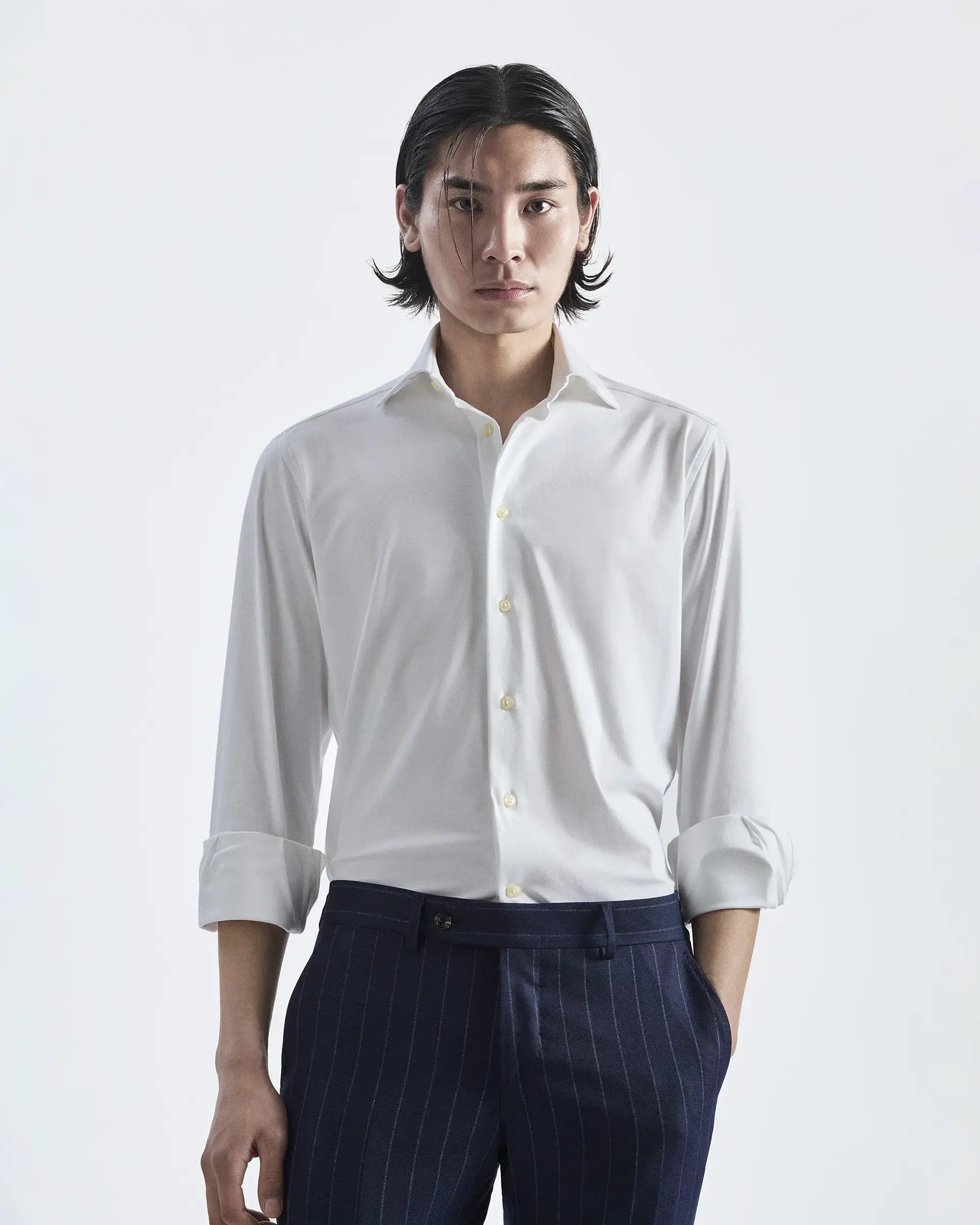 White Cotton Comfort Fit with Cutaway Collar Shirt