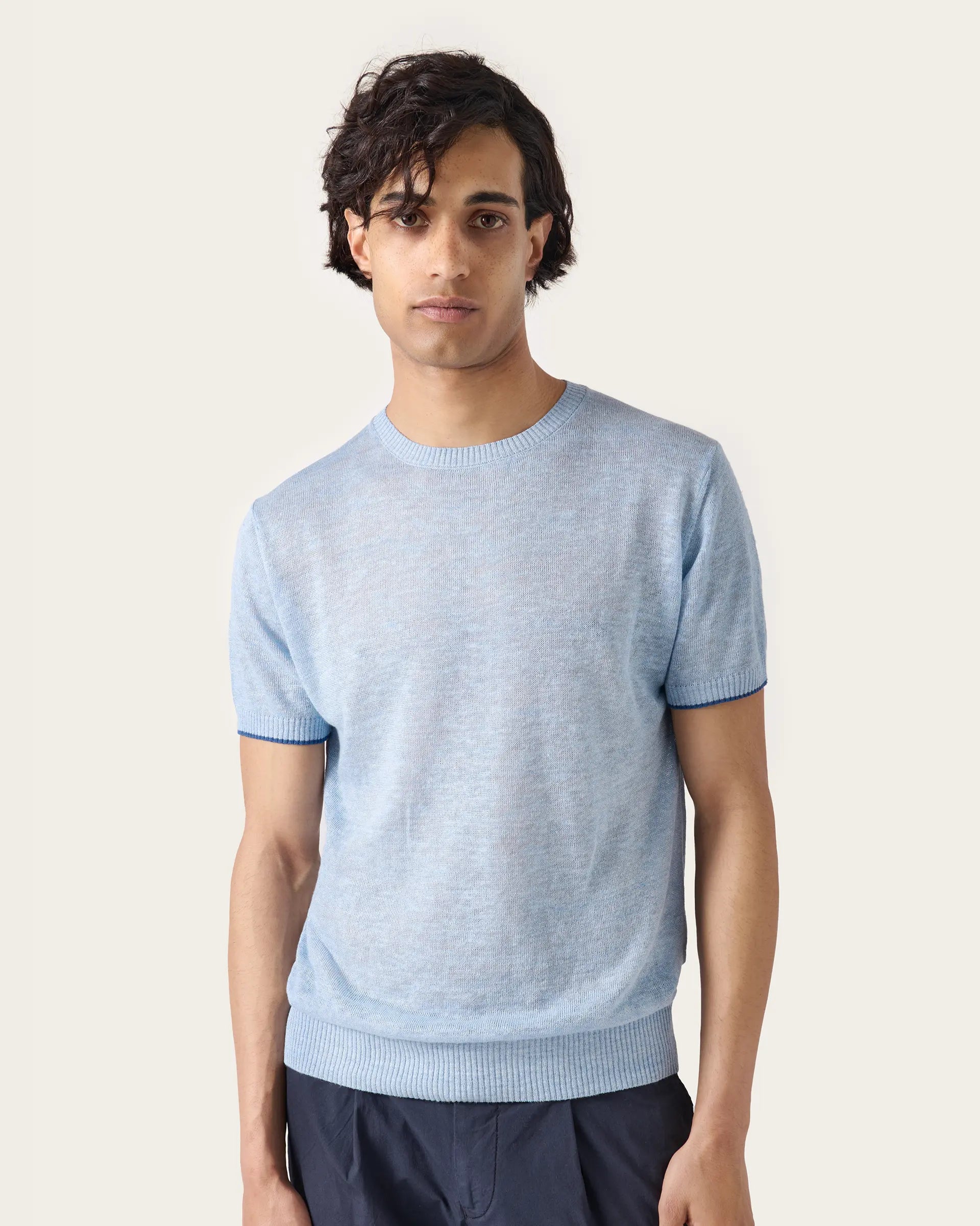 Light Blue Linen and Cotton Tshirt