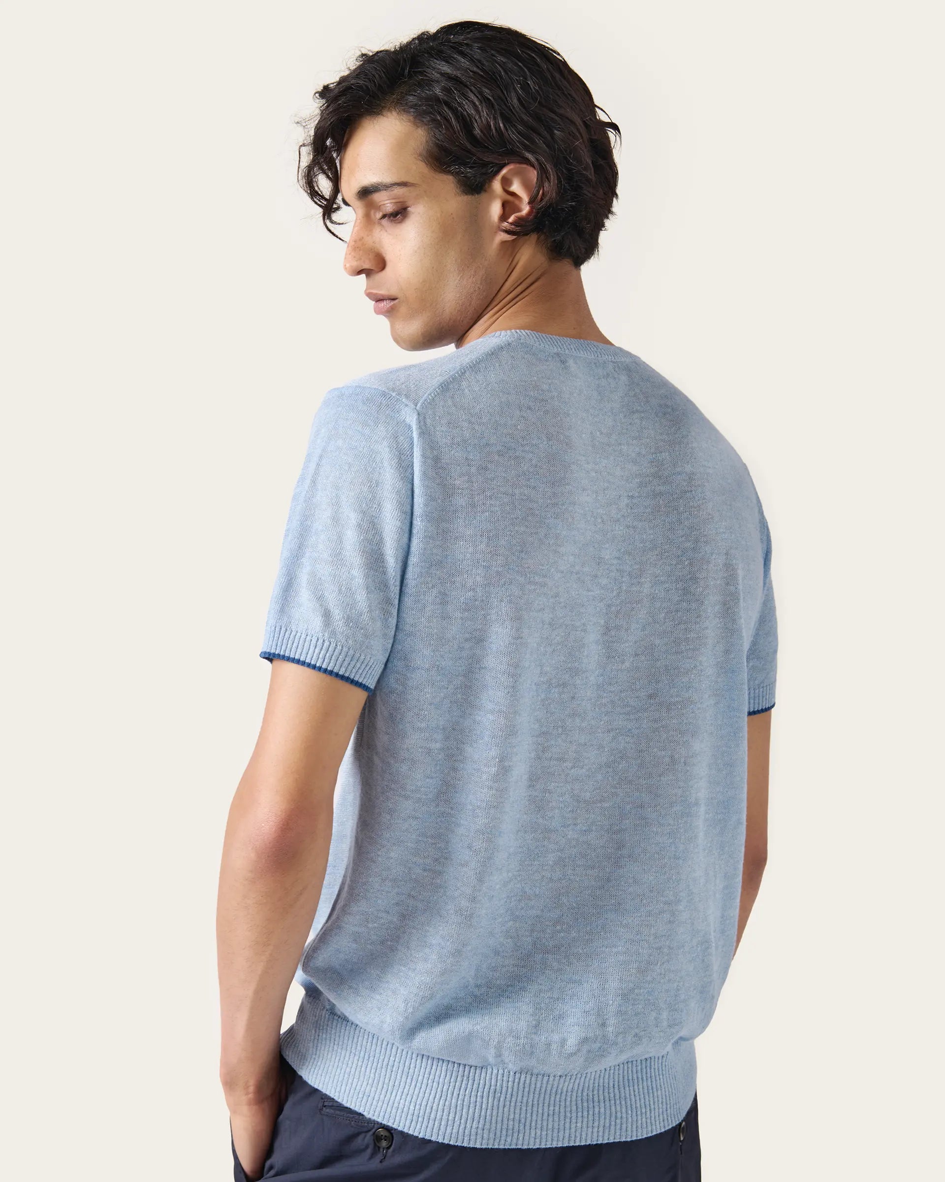 Light Blue Linen and Cotton Tshirt