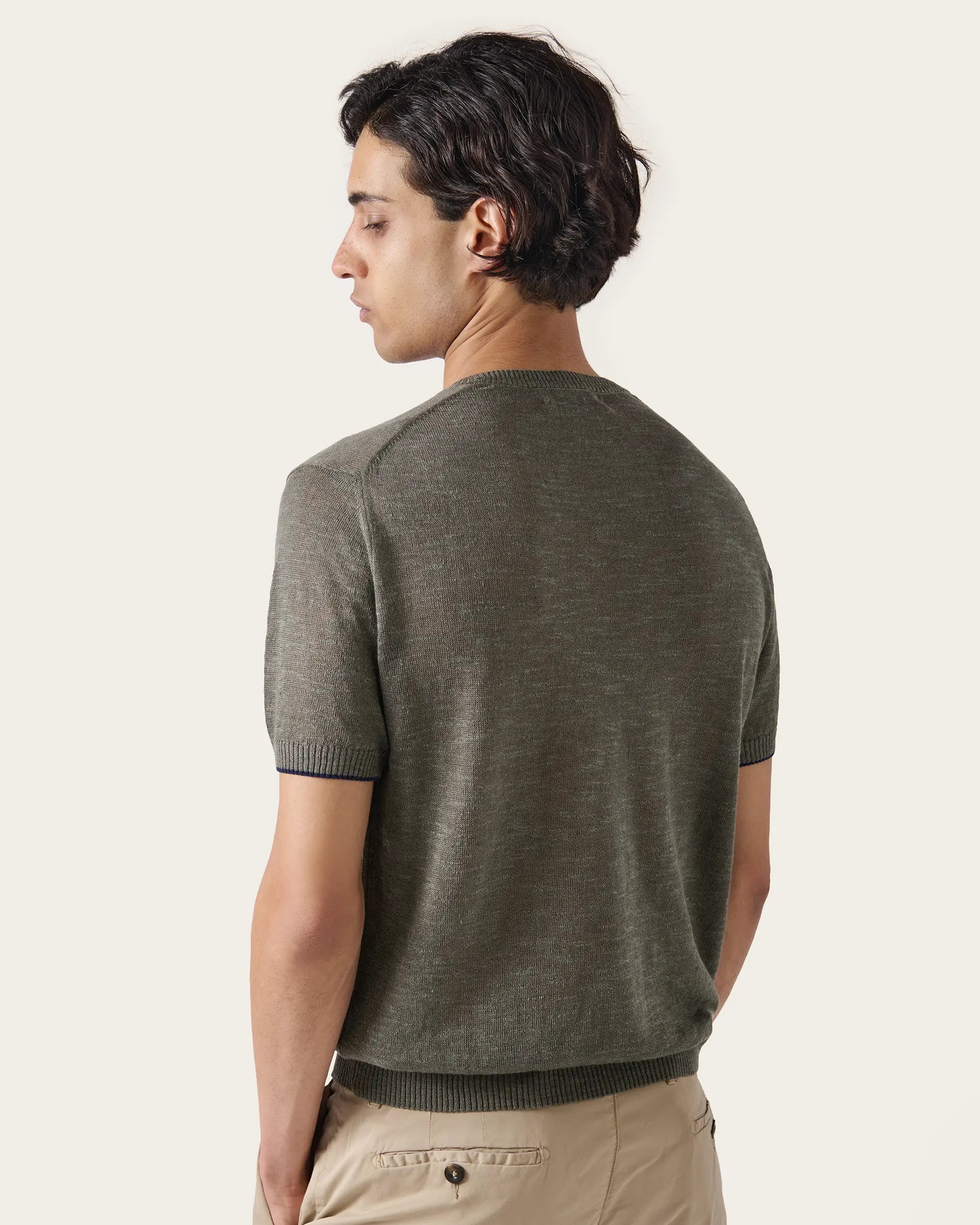 Army Green Linen and Cotton Tshirt