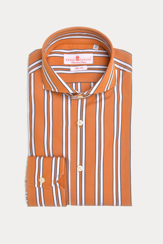 Slim Fit Mustard Striped Shirt  with Venetian Collar