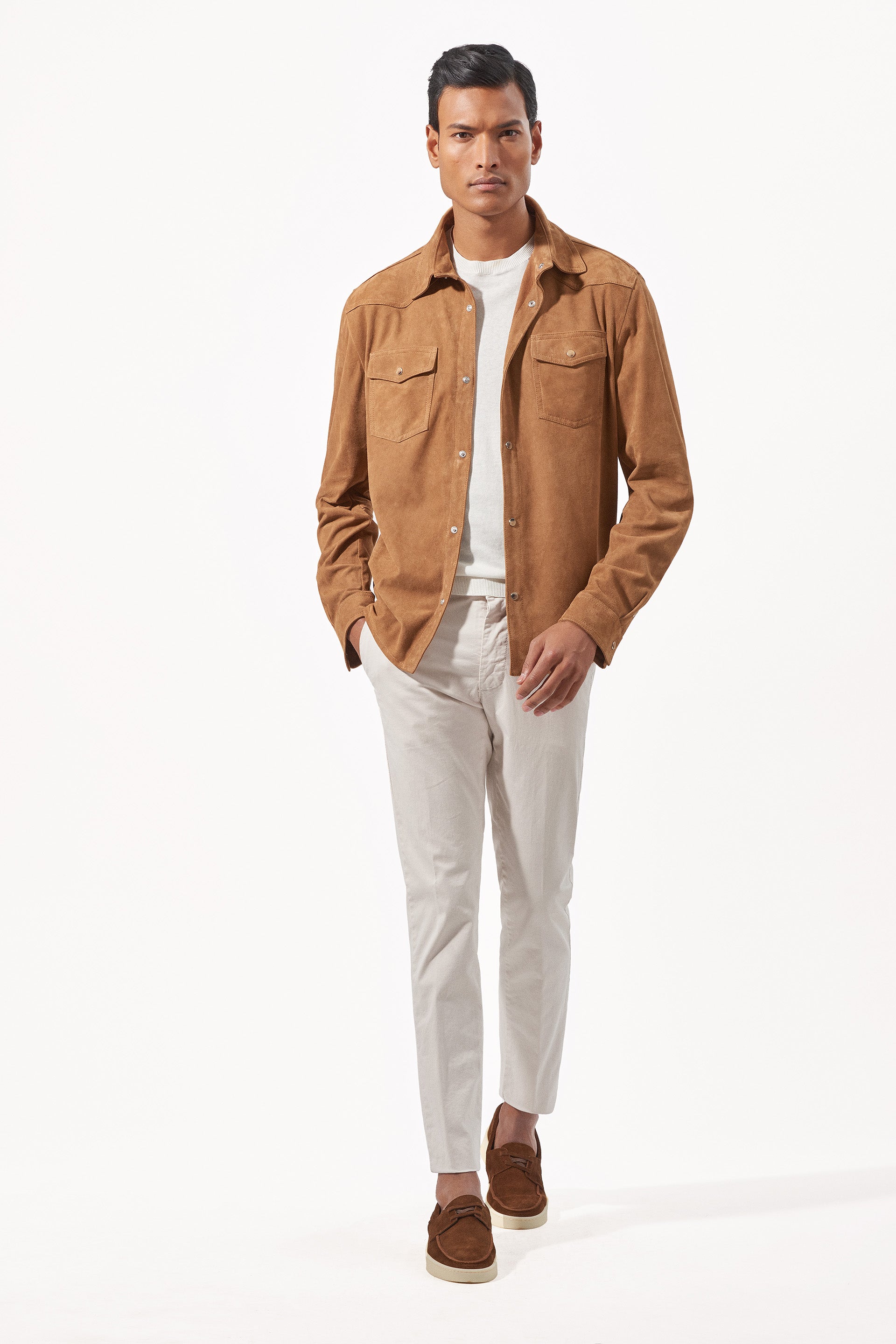 Cognac Light Suede Shirt Jacket