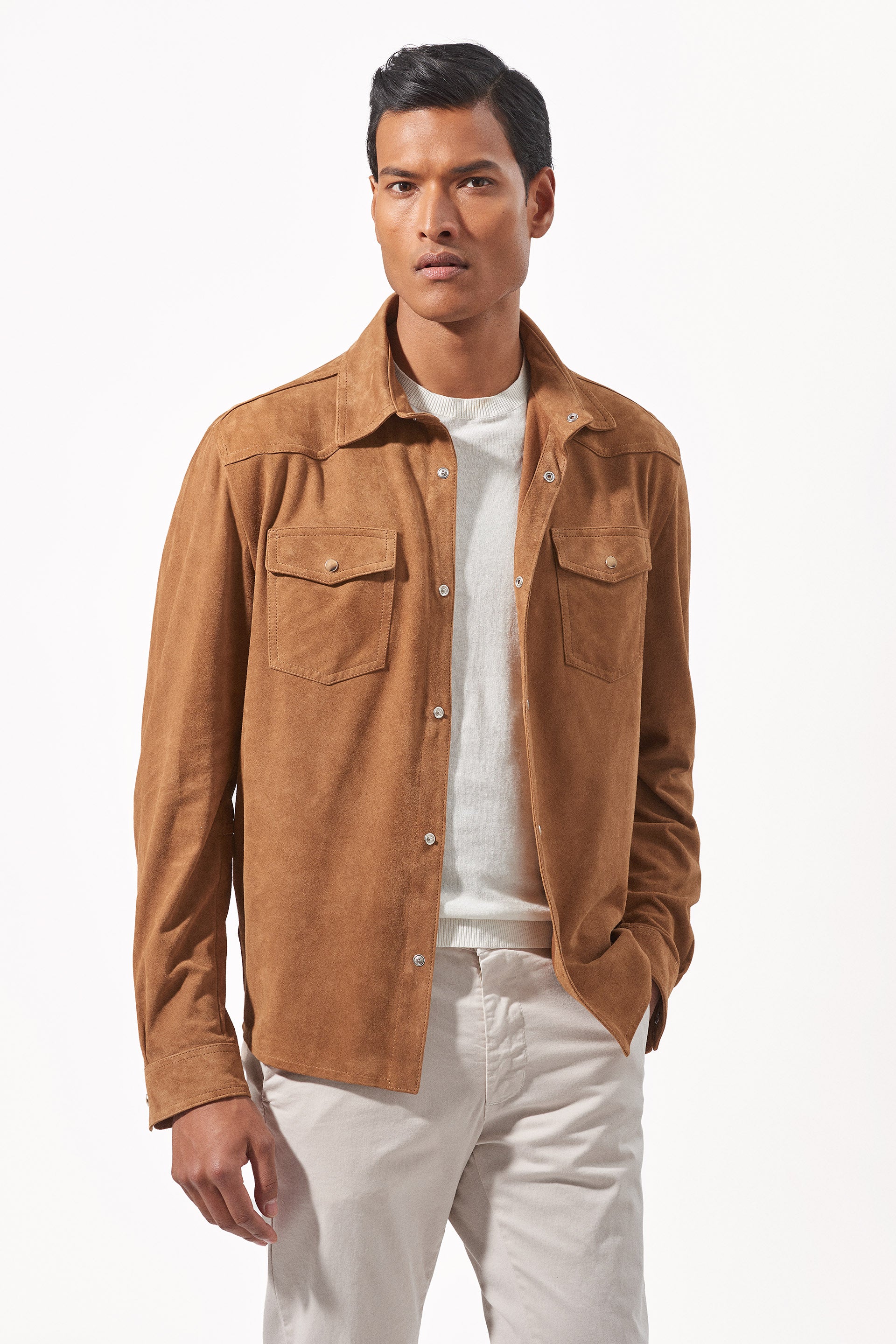 Cognac Light Suede Shirt Jacket