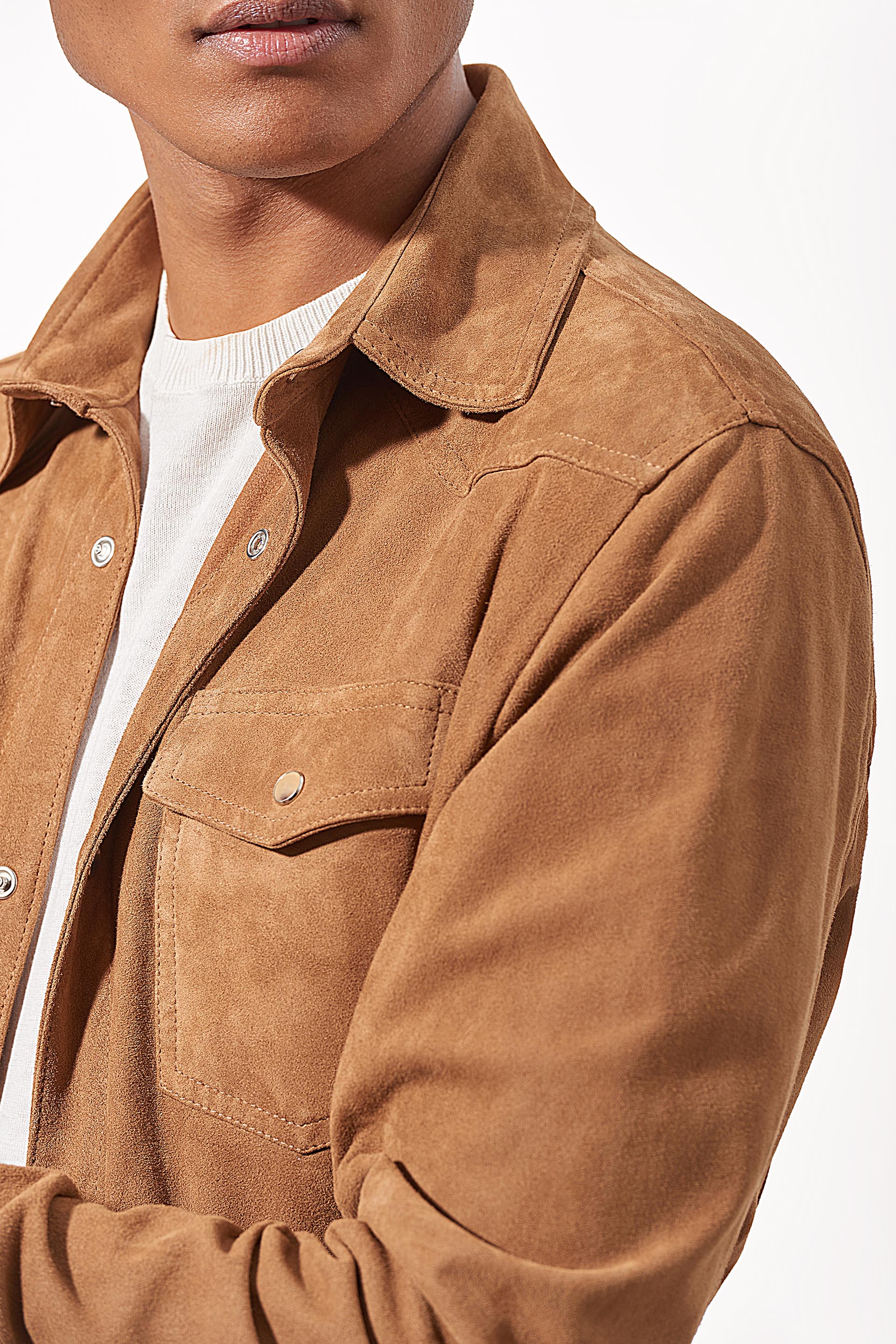 Cognac Light Suede Shirt Jacket