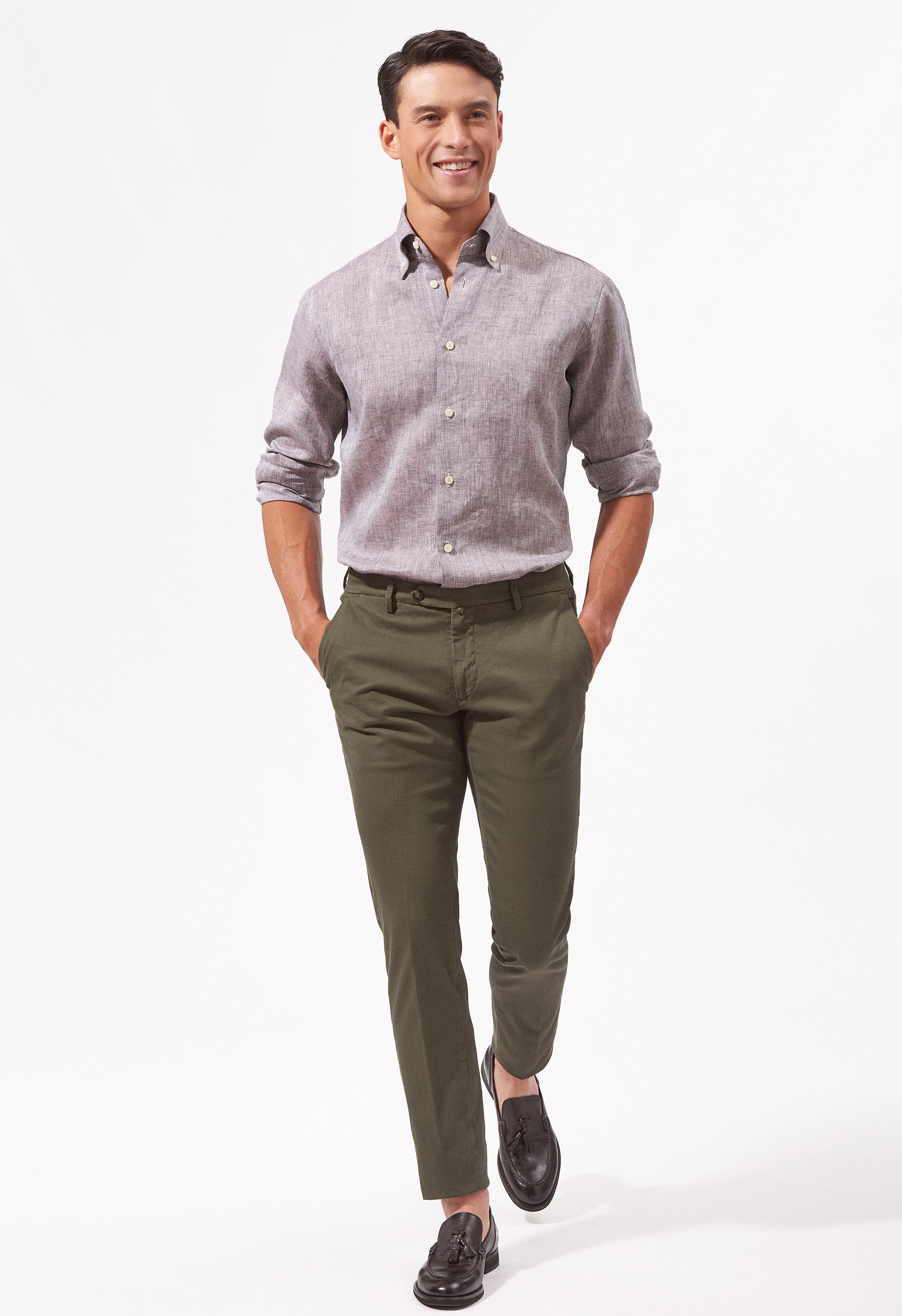 Regular fit gray shirt with button-down collar