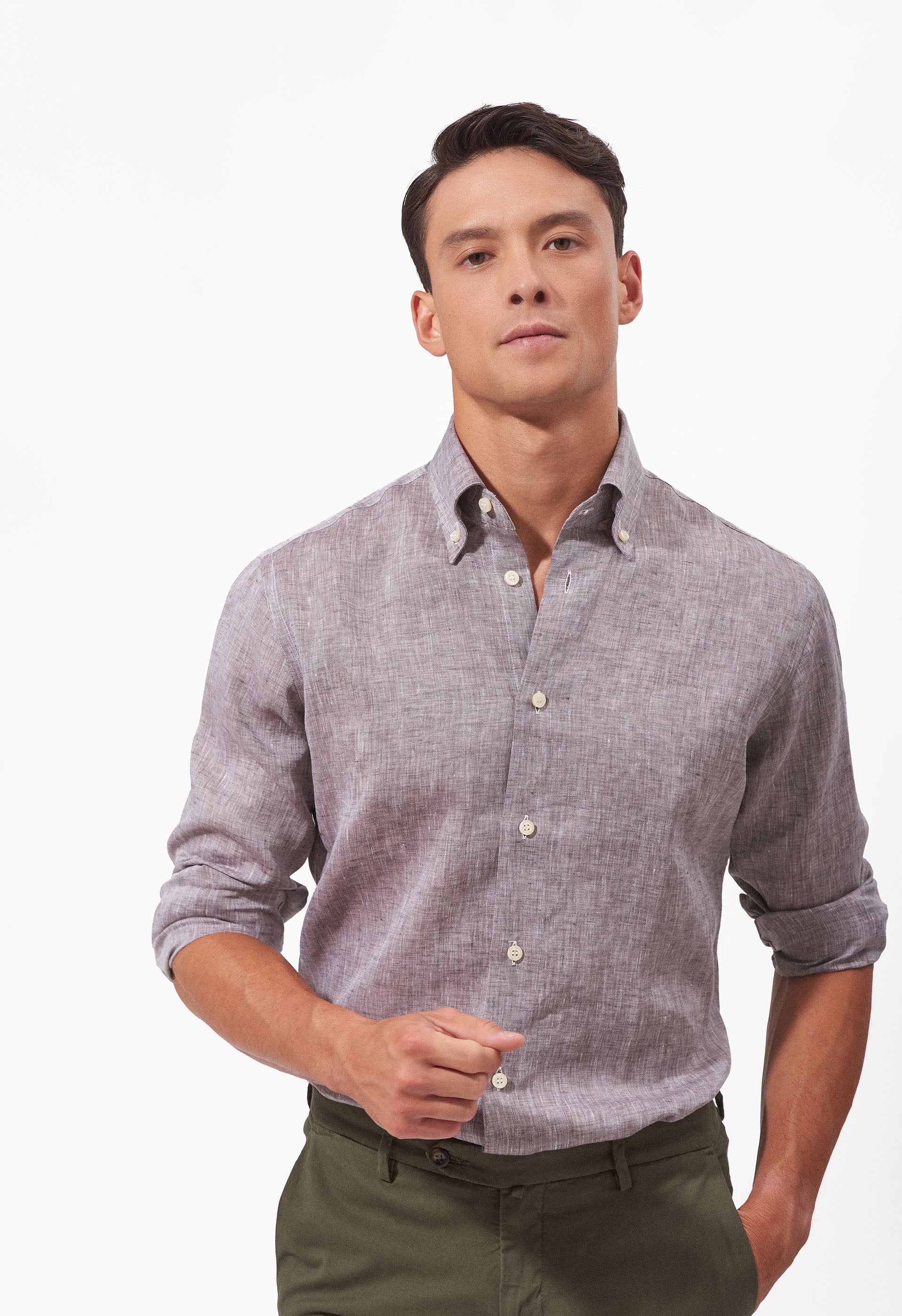 Regular fit gray shirt with button-down collar