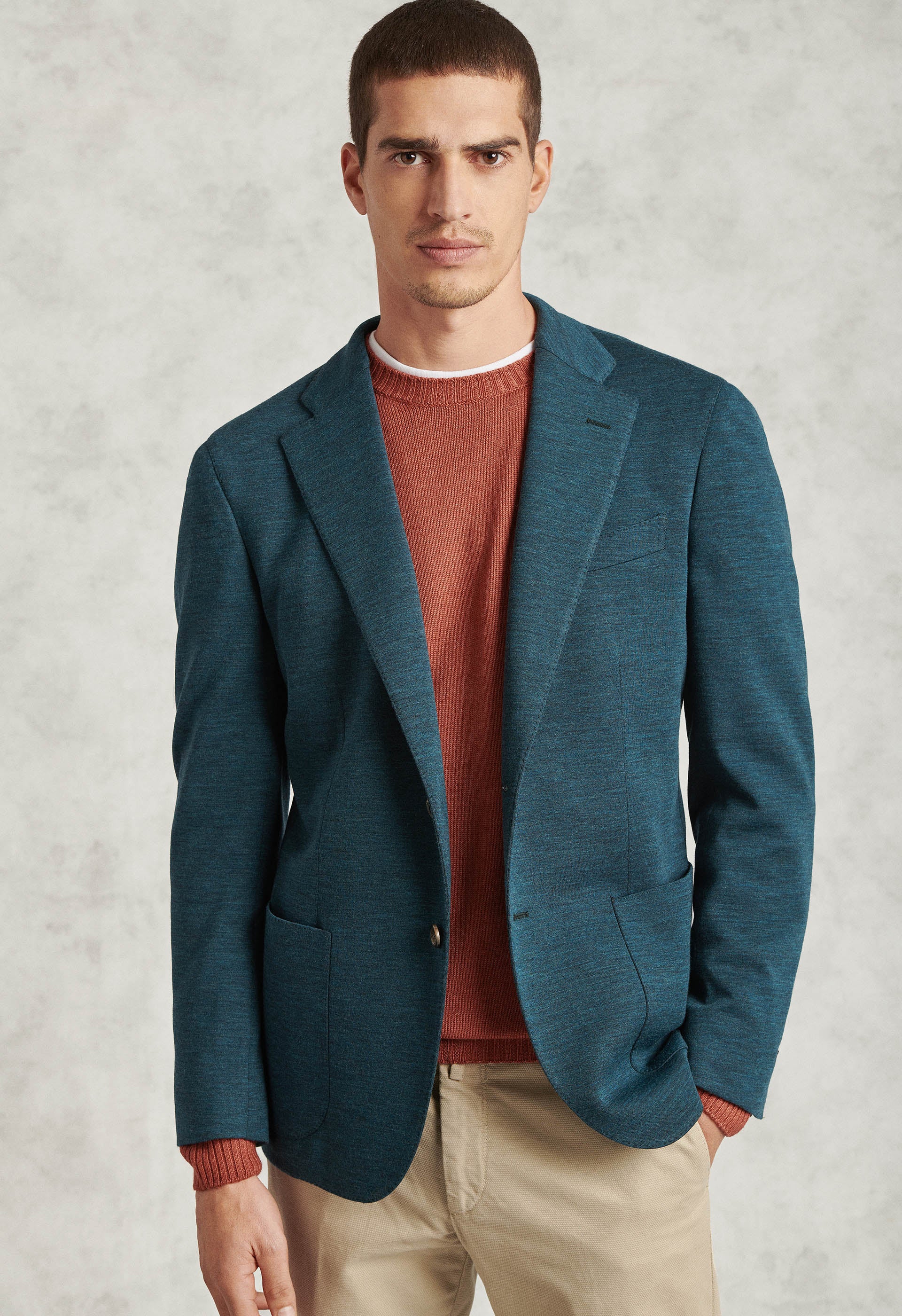 Sky Blue Jersey Wool Jackets - Loro Piana Fabric