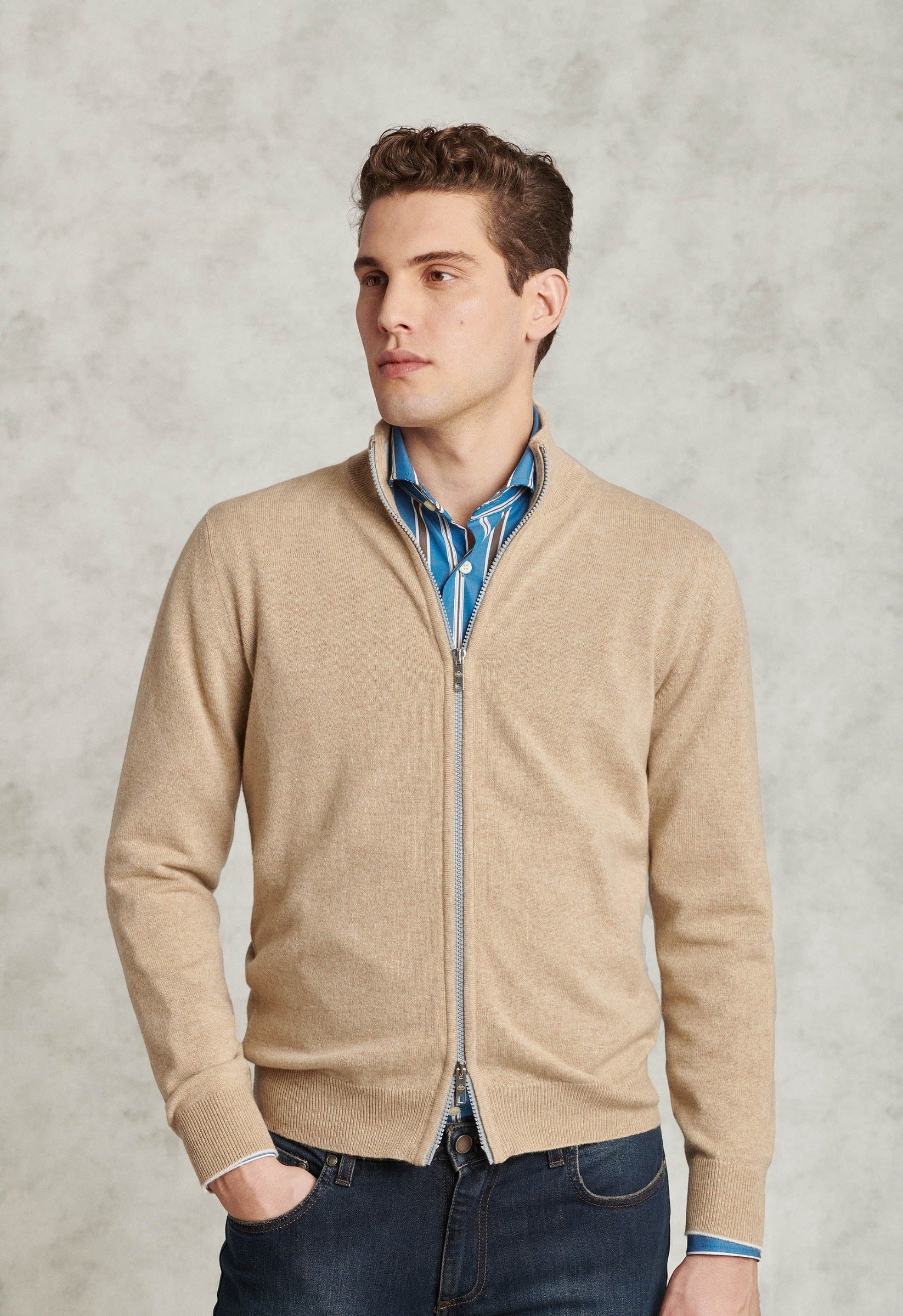 Beige Cashmere - Full Zip Sweaters